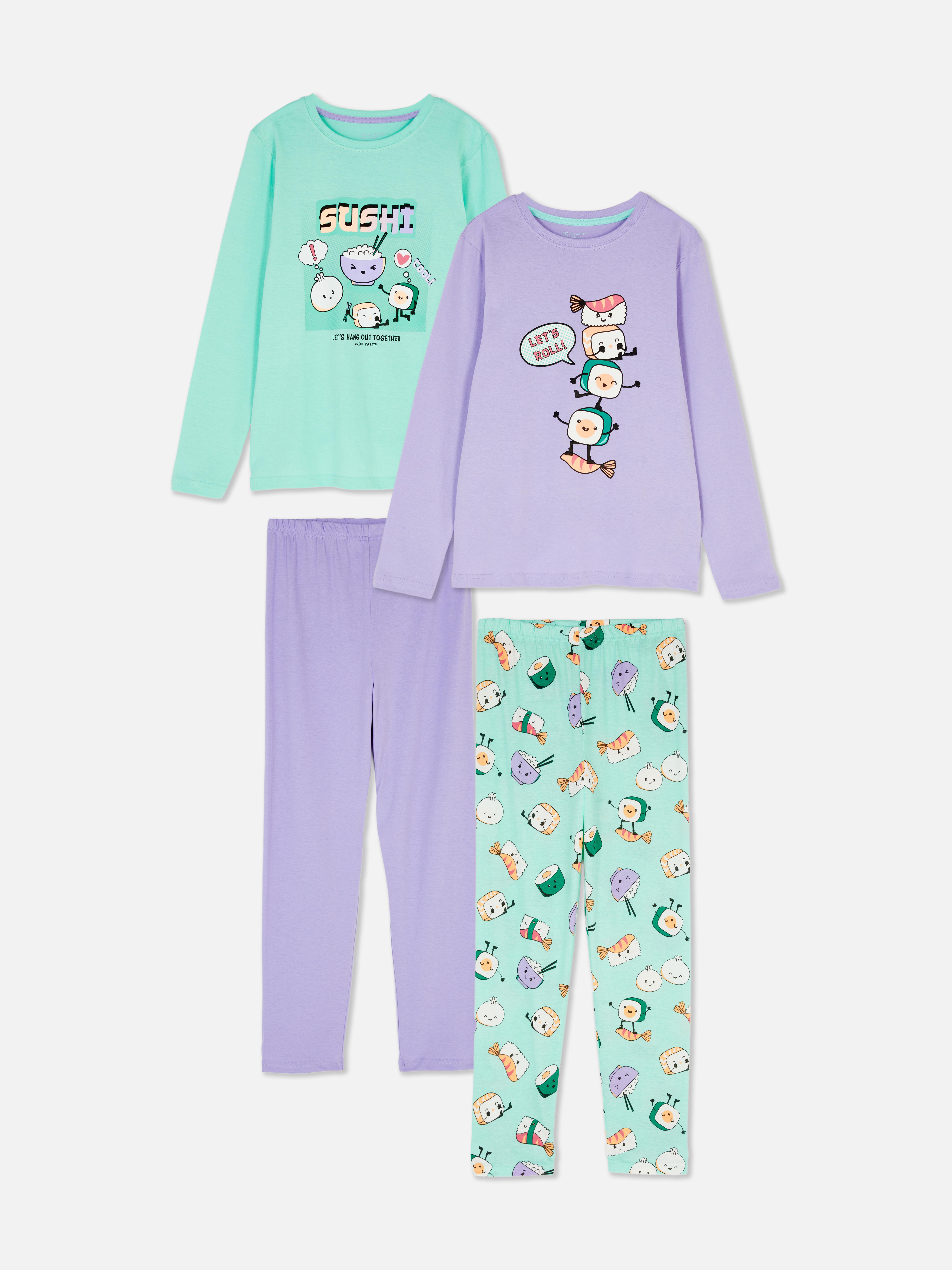 Girls Mint 2pk Sushi Print Long Pyjamas Primark