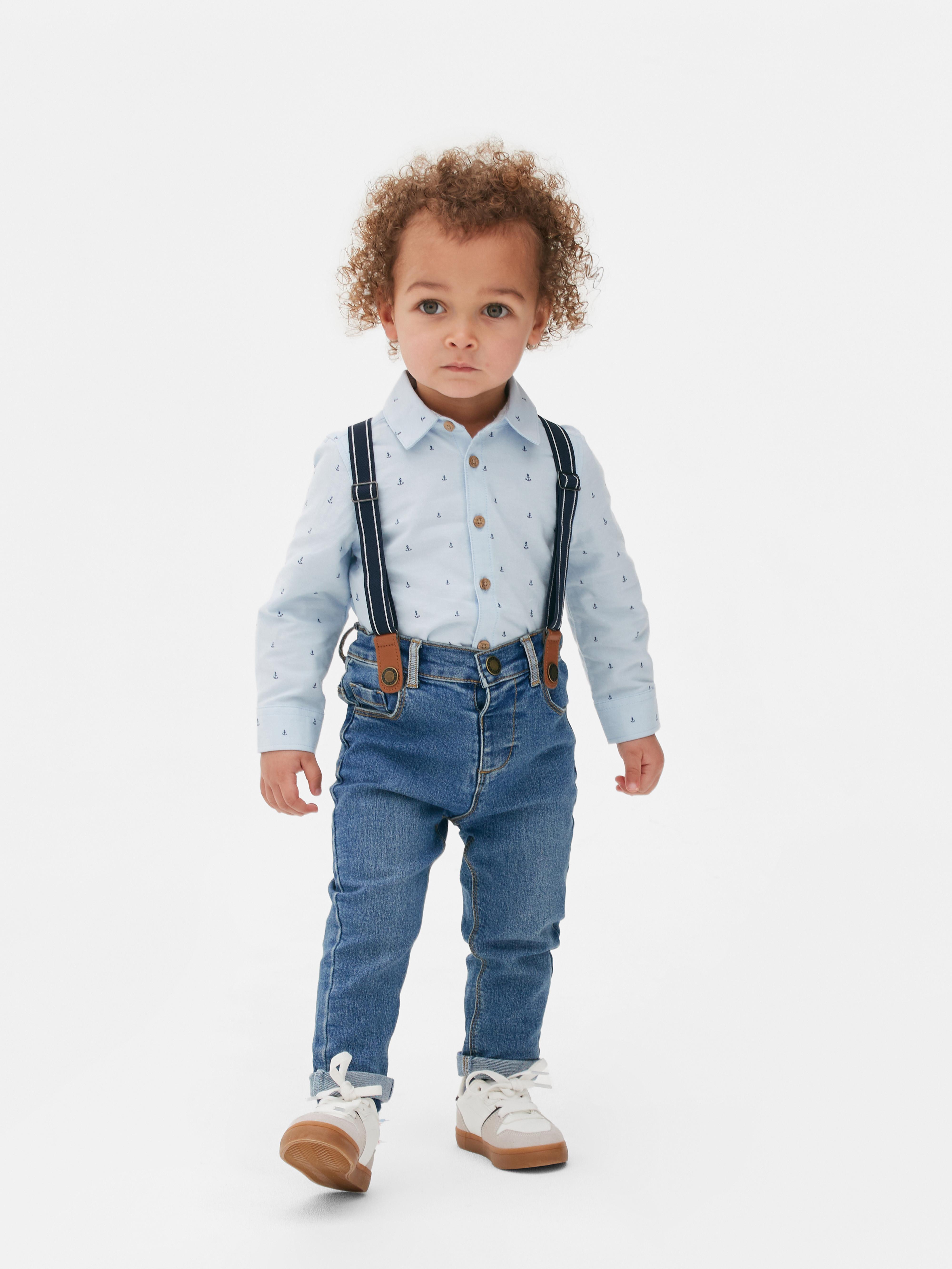 Baby Boys Mid Blue Denim Jeans with Braces Primark