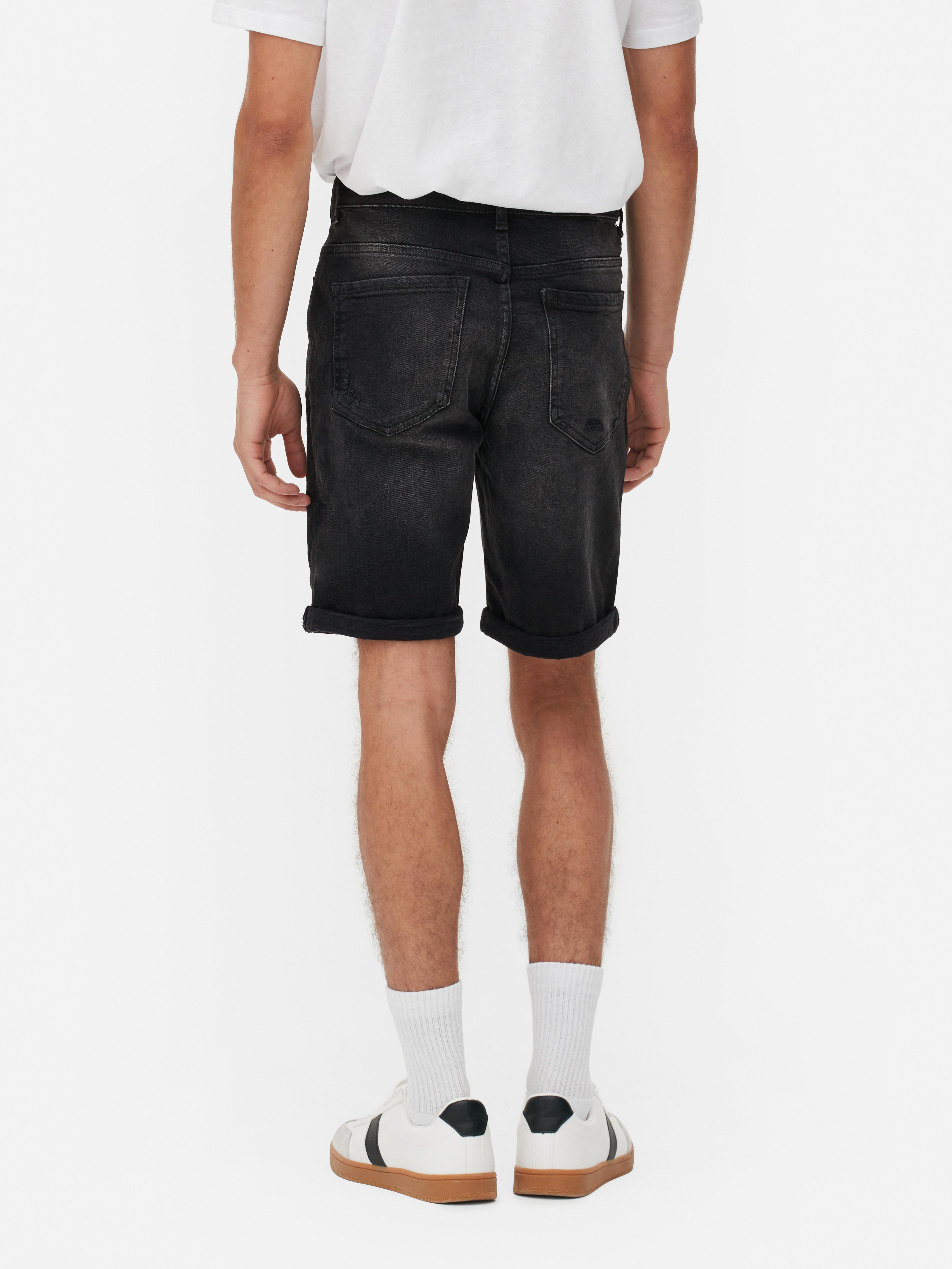 Mens Black Distressed Drawstring Denim Shorts Primark