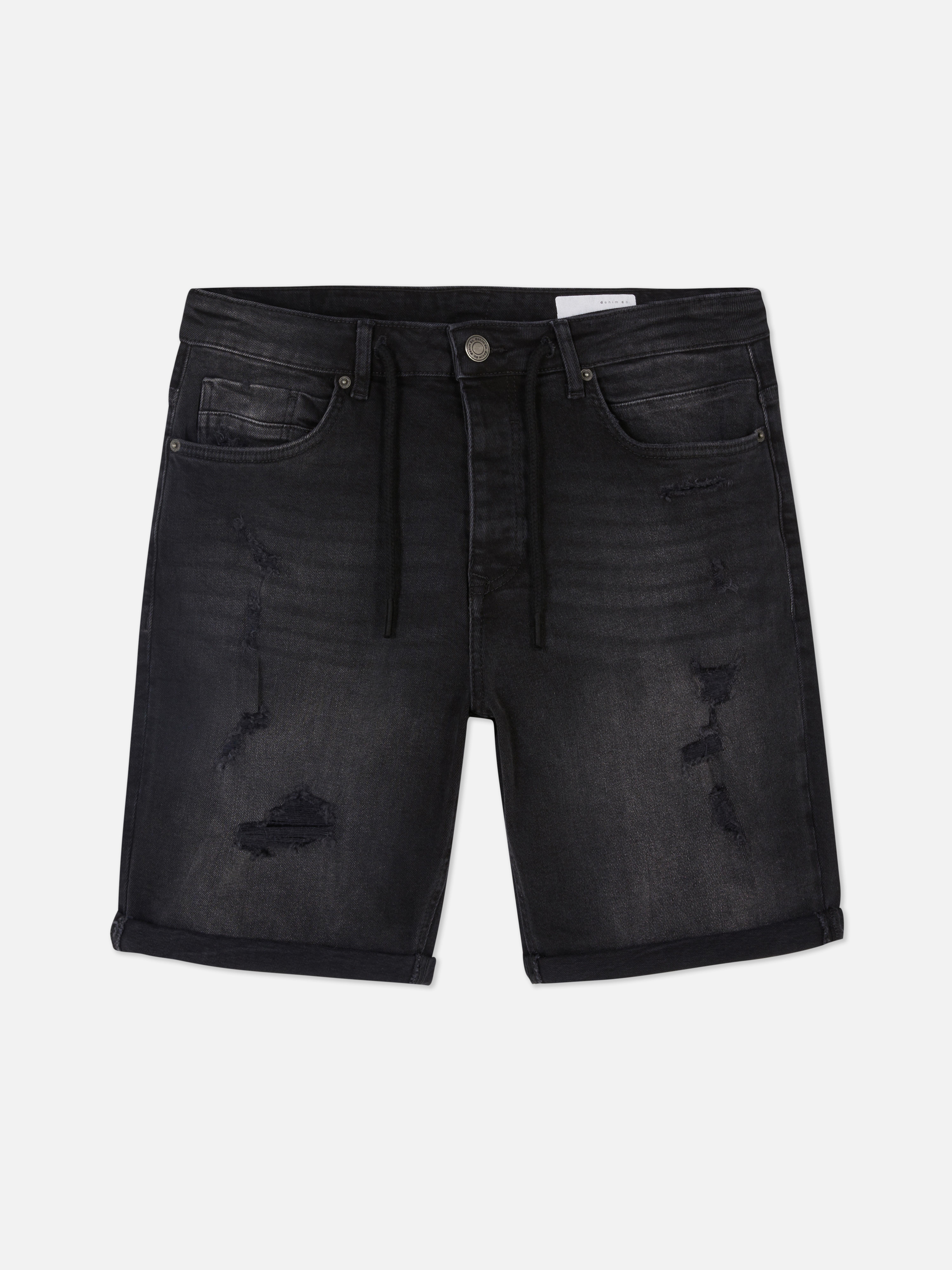 Mens Black Distressed Drawstring Denim Shorts Primark
