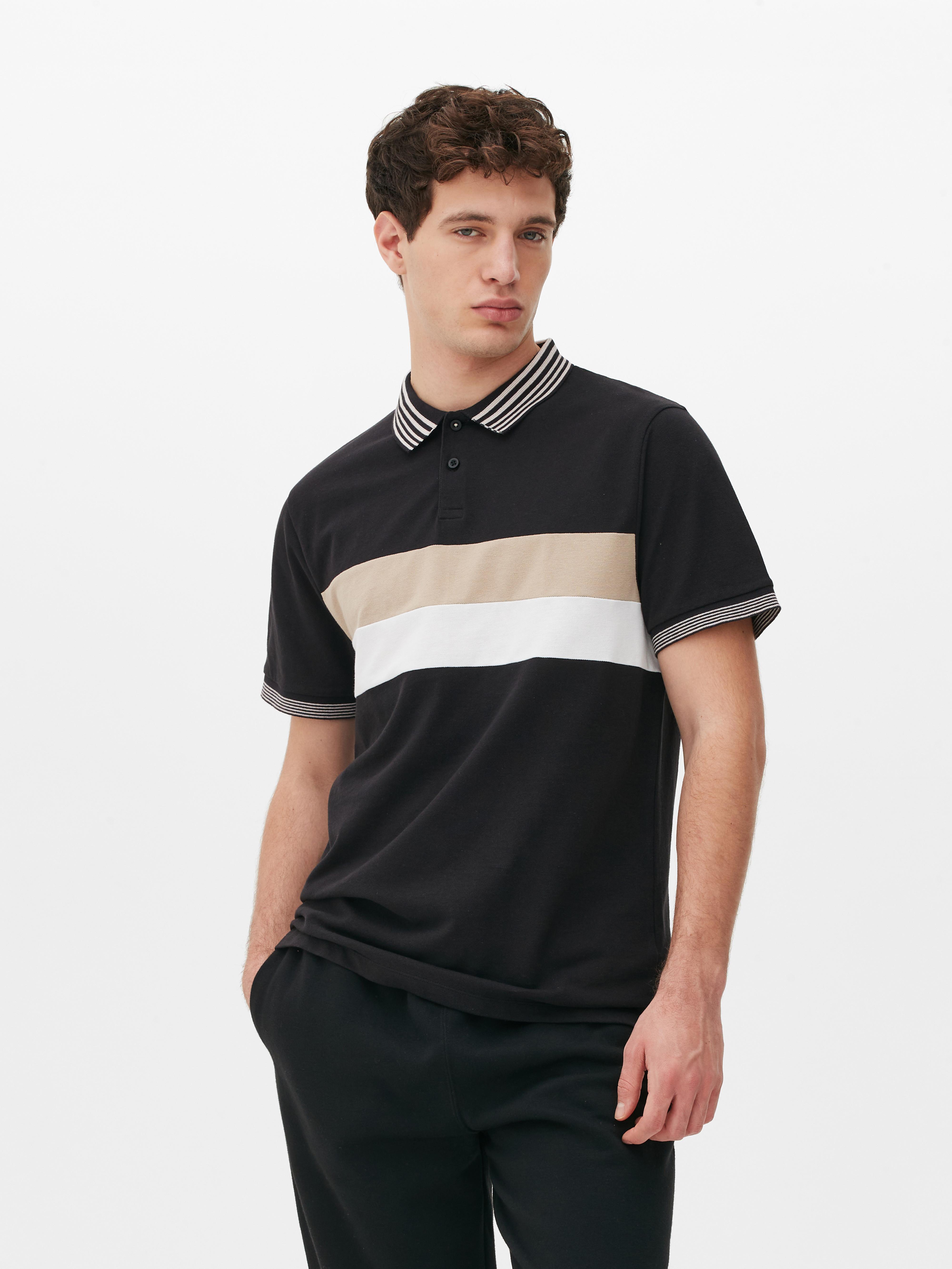 Men's Black Striped Polo Shirt Primark