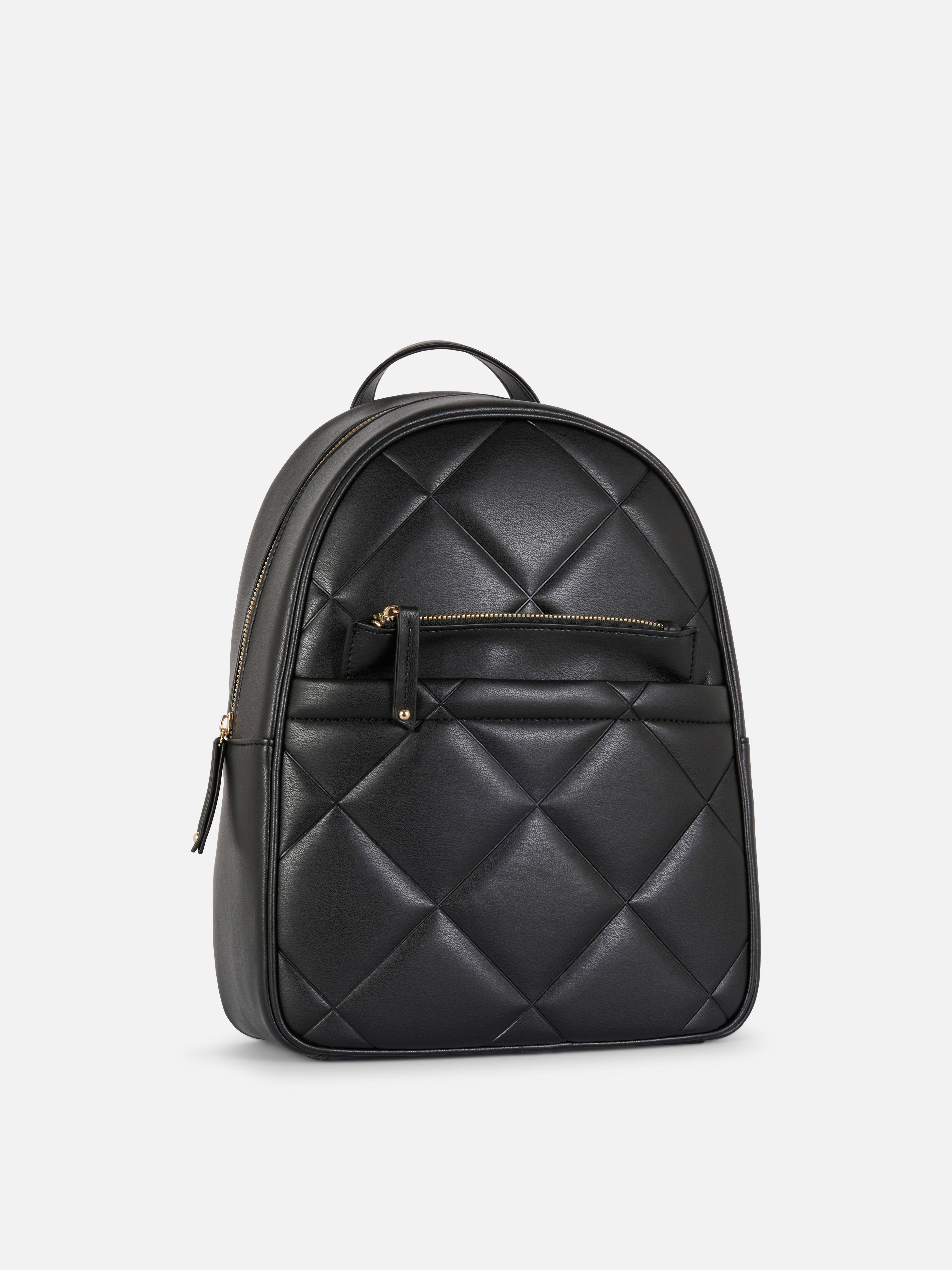 Womens Black Faux Leather Quilted Backpack Primark