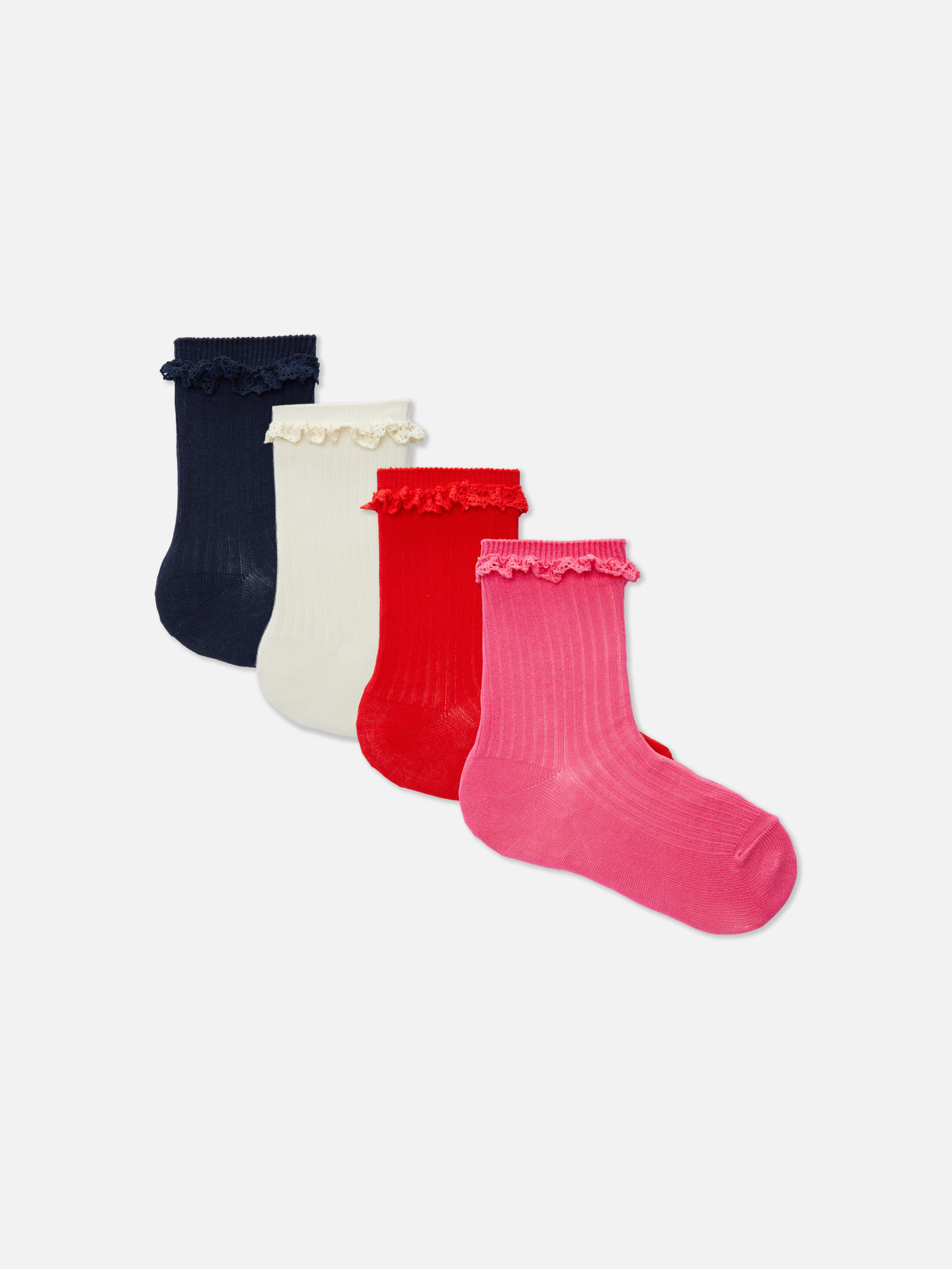 Baby Girls Red 4pk Ankle Frill Socks Primark