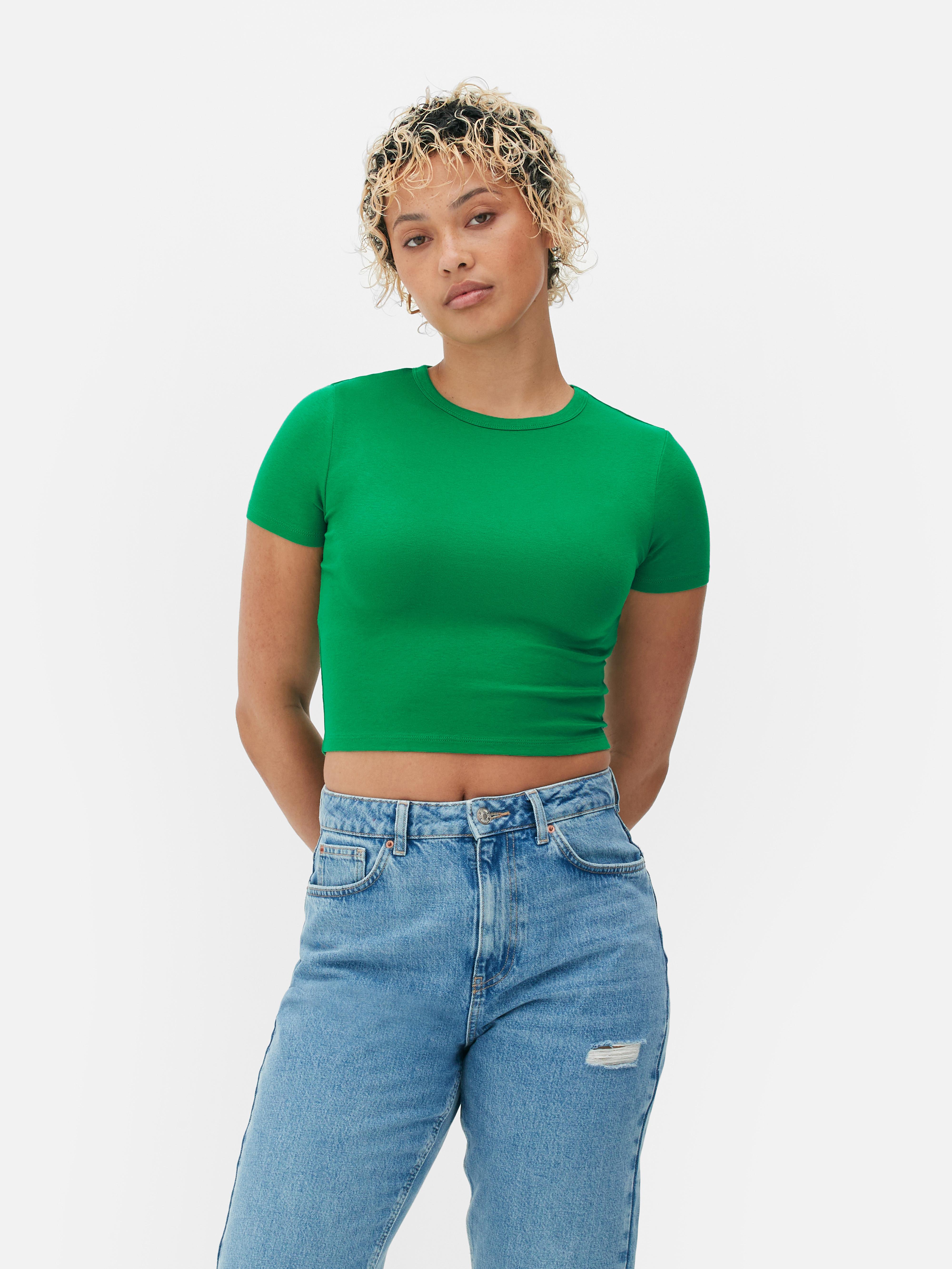 Womens Dark Green Cropped Short Sleeve TShirt Primark