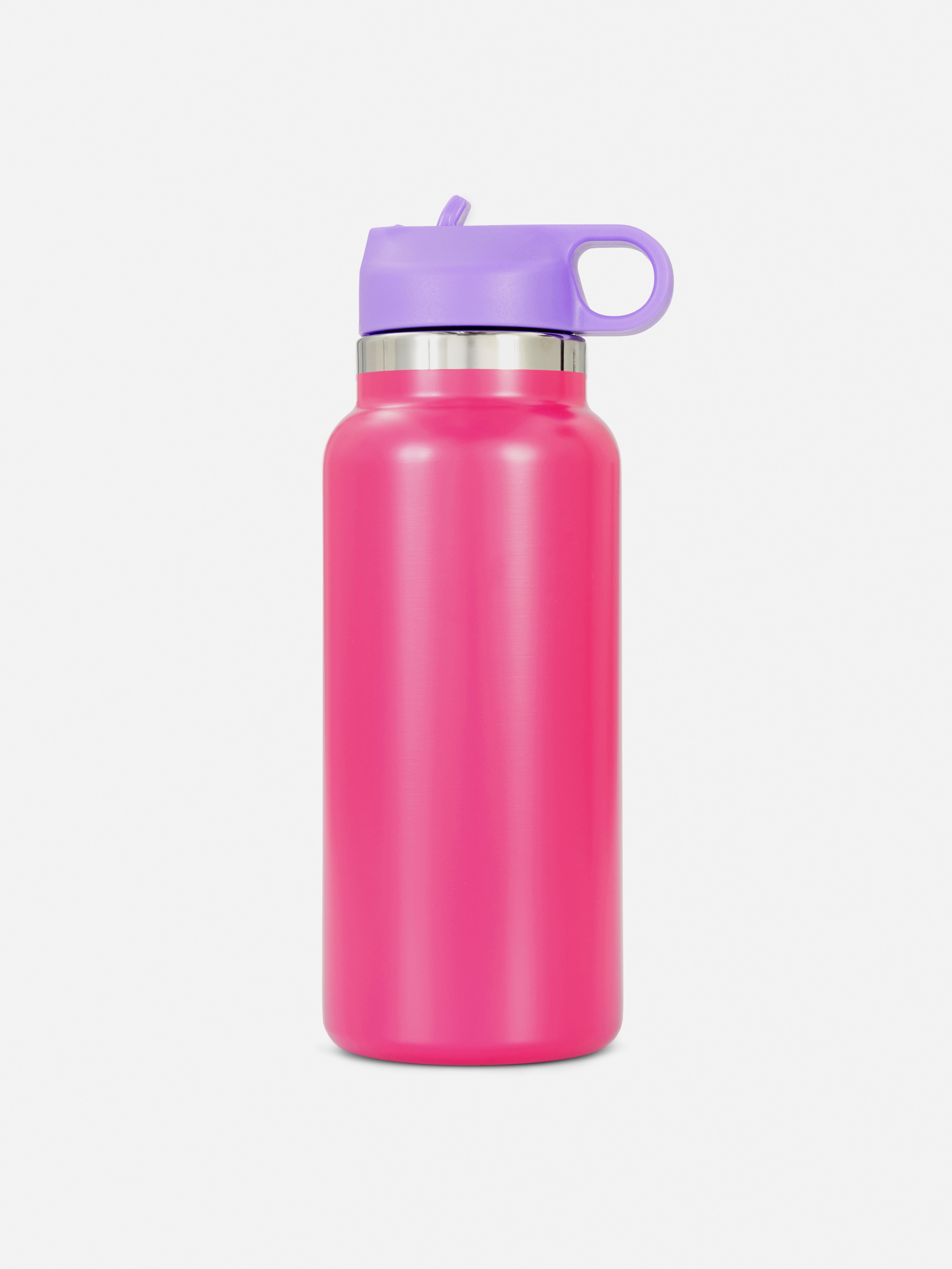 Hot Pink Colour Block Straw Water Bottle Primark