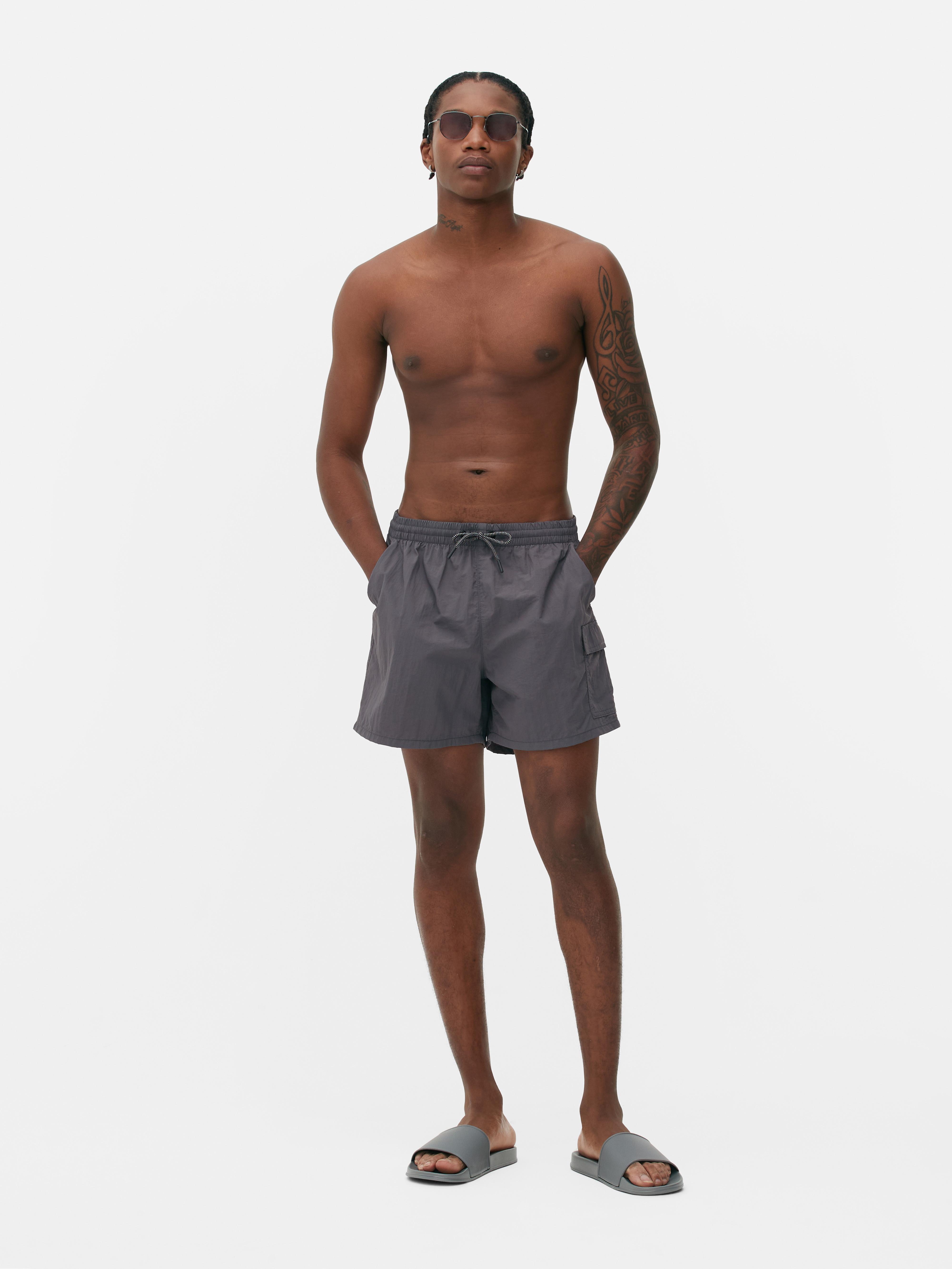 Mens Grey Cargo Swimming Shorts Primark