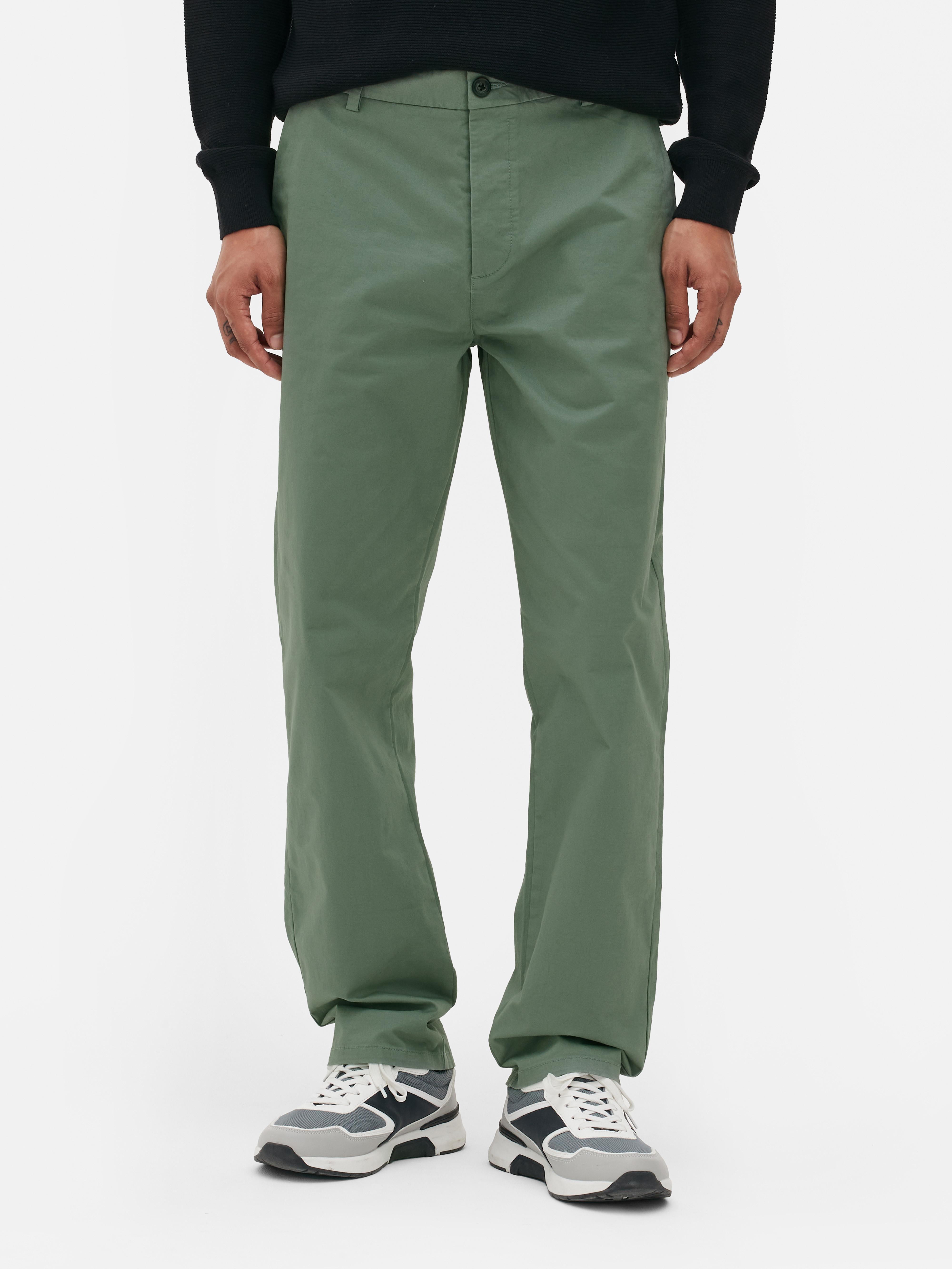 Mens Light Green Stretch Straight Chino Trousers Primark