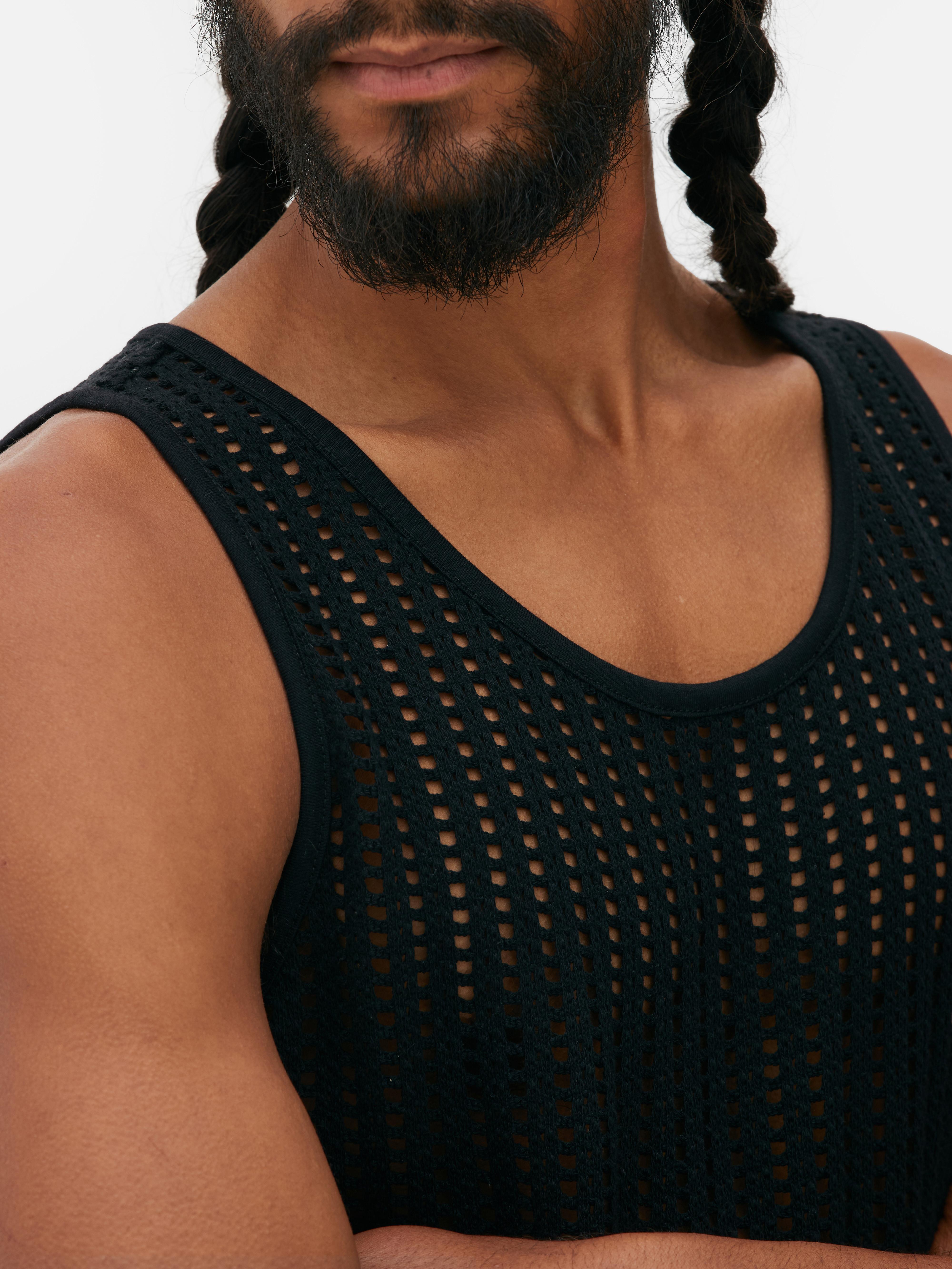Men's Black Crochet Tank Primark