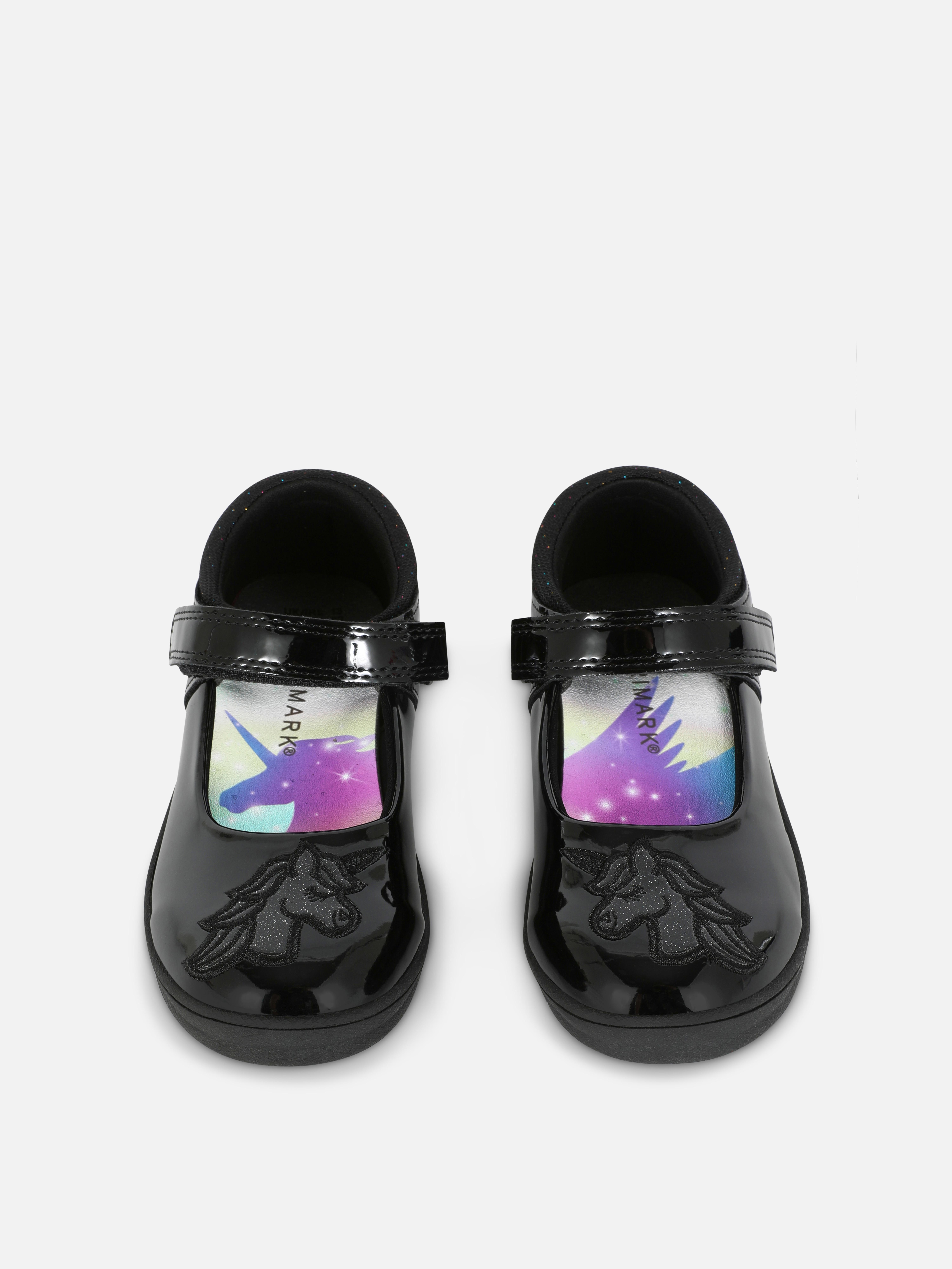 Girls Black Glitter Unicorn Patent Mary Jane School Shoes Primark