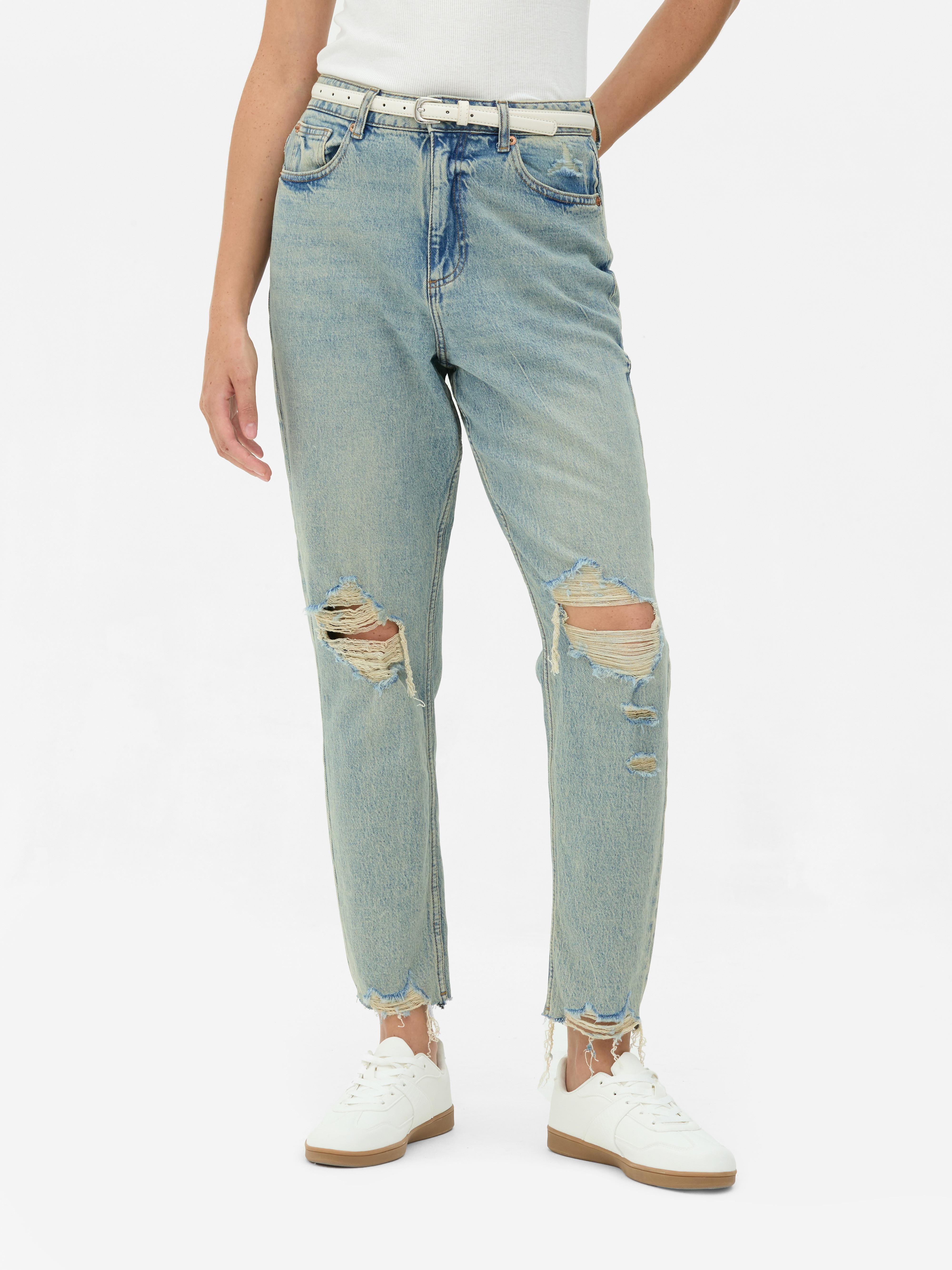 Womens Light Blue Ripped Denim Mom Jeans Primark
