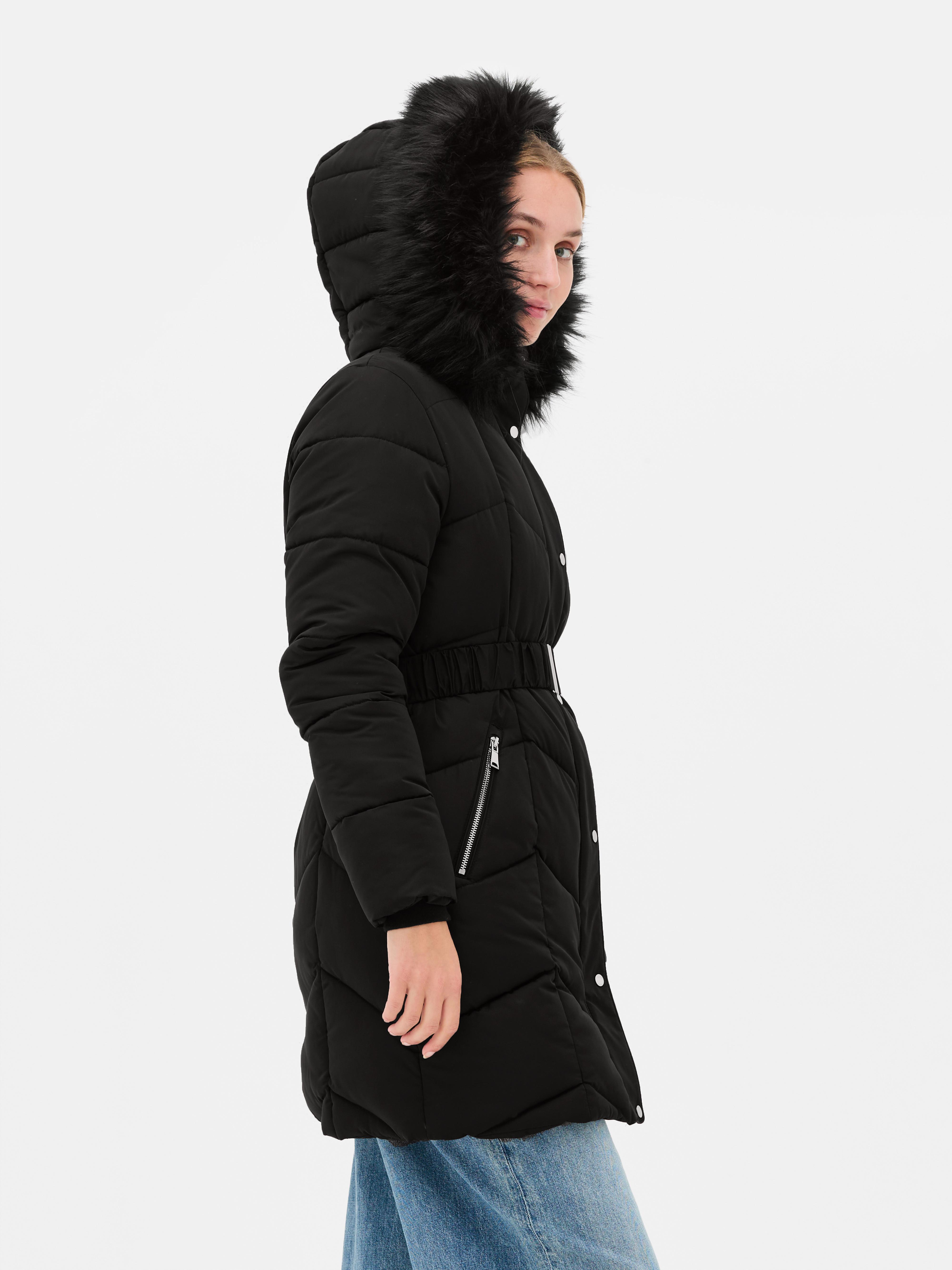 Women's Black Hooded Quilted Jacket Primark