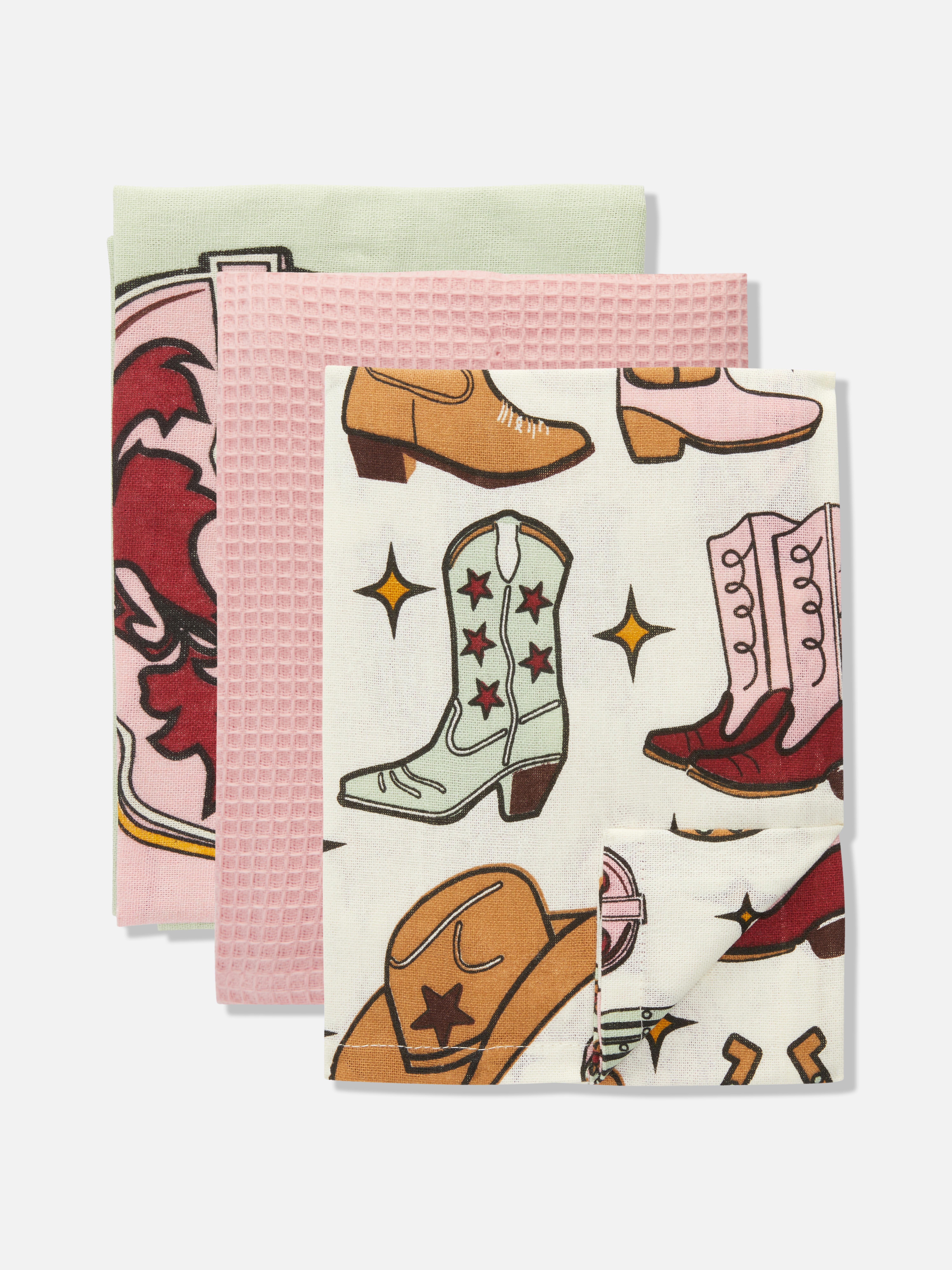 Green 3pk Mixed Christmas Tea Towels Penneys