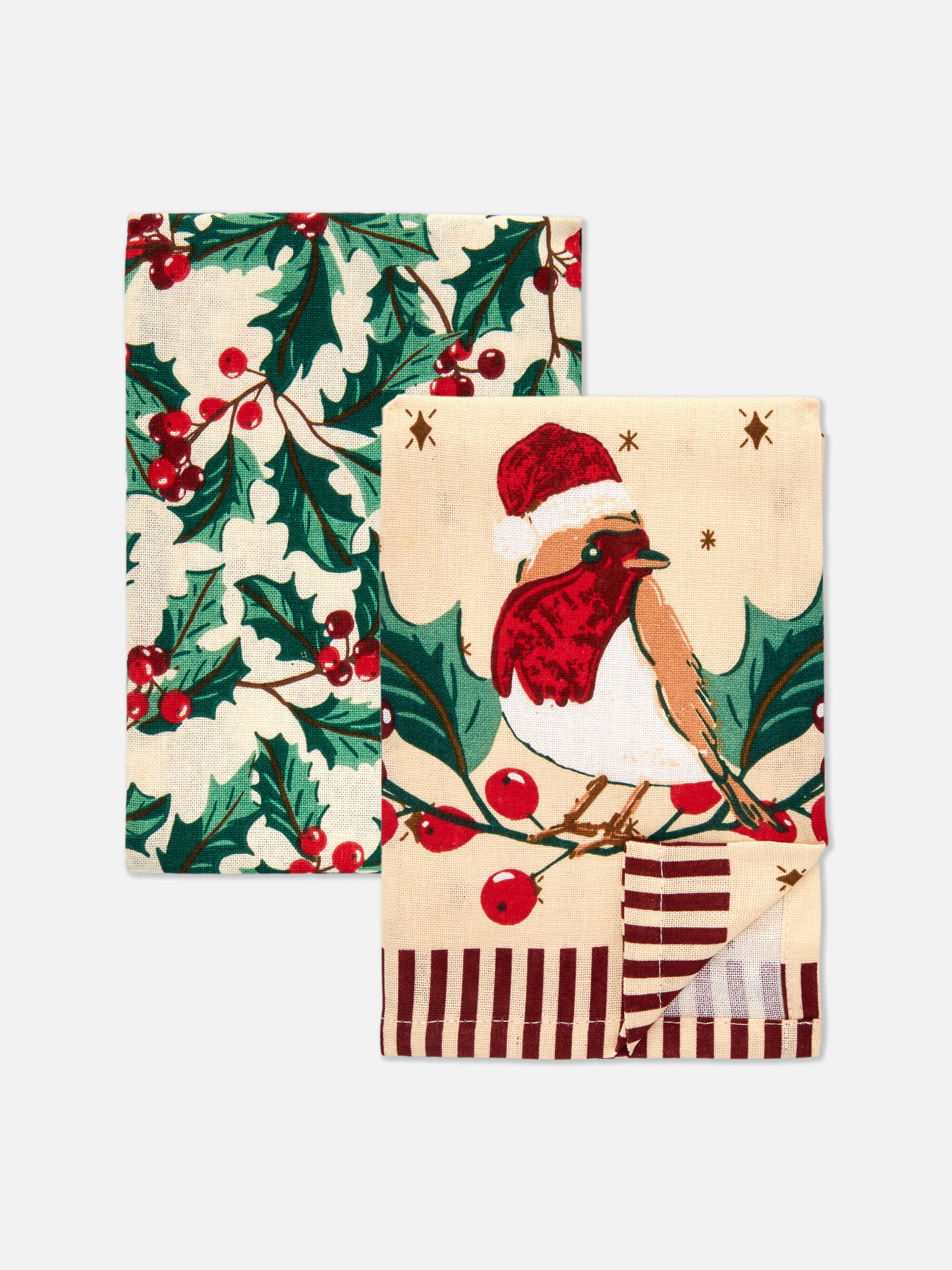 Cream 2pk Christmas Tea Towels Penneys