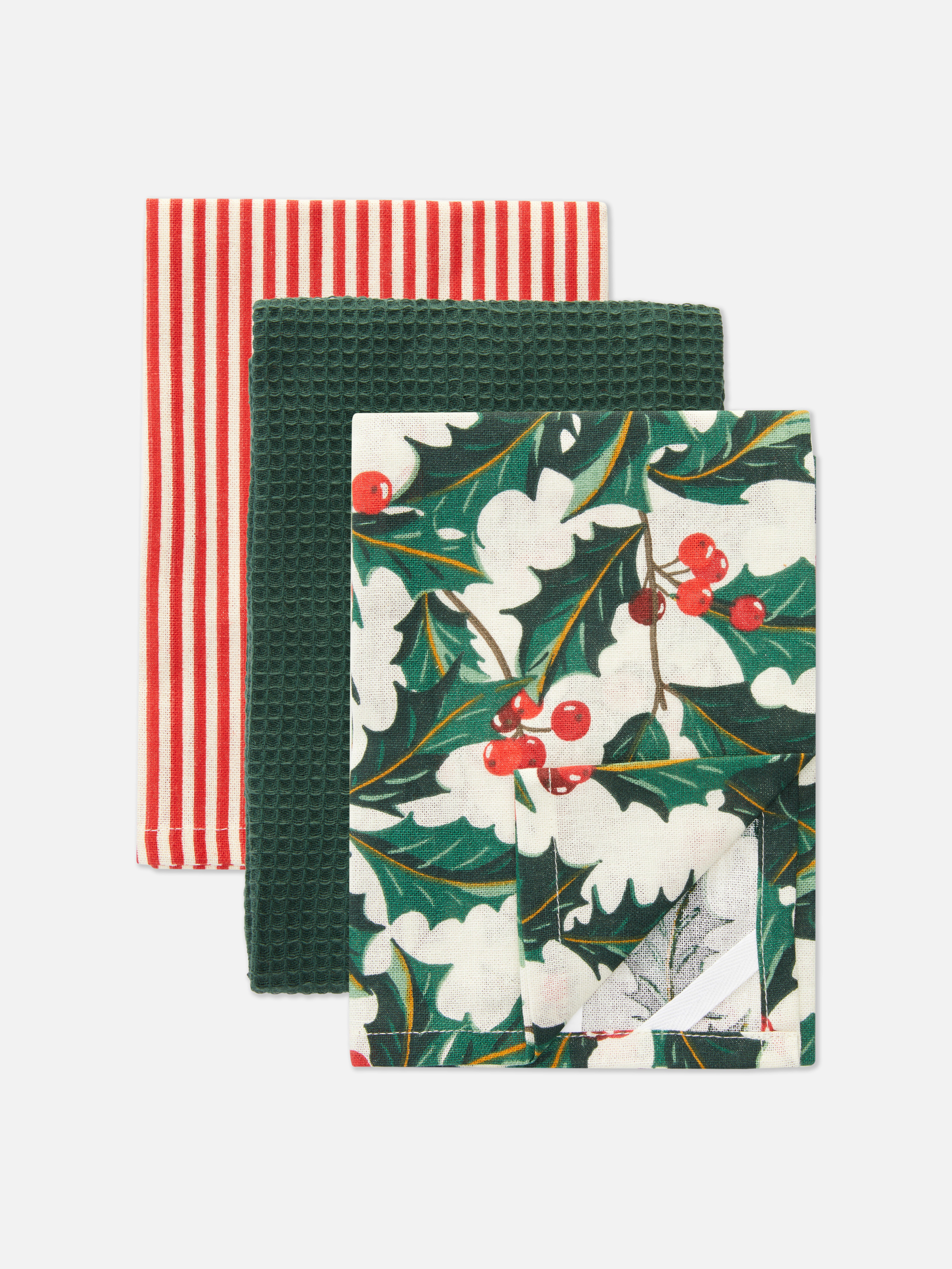 Green 3pk Mixed Christmas Tea Towels Penneys