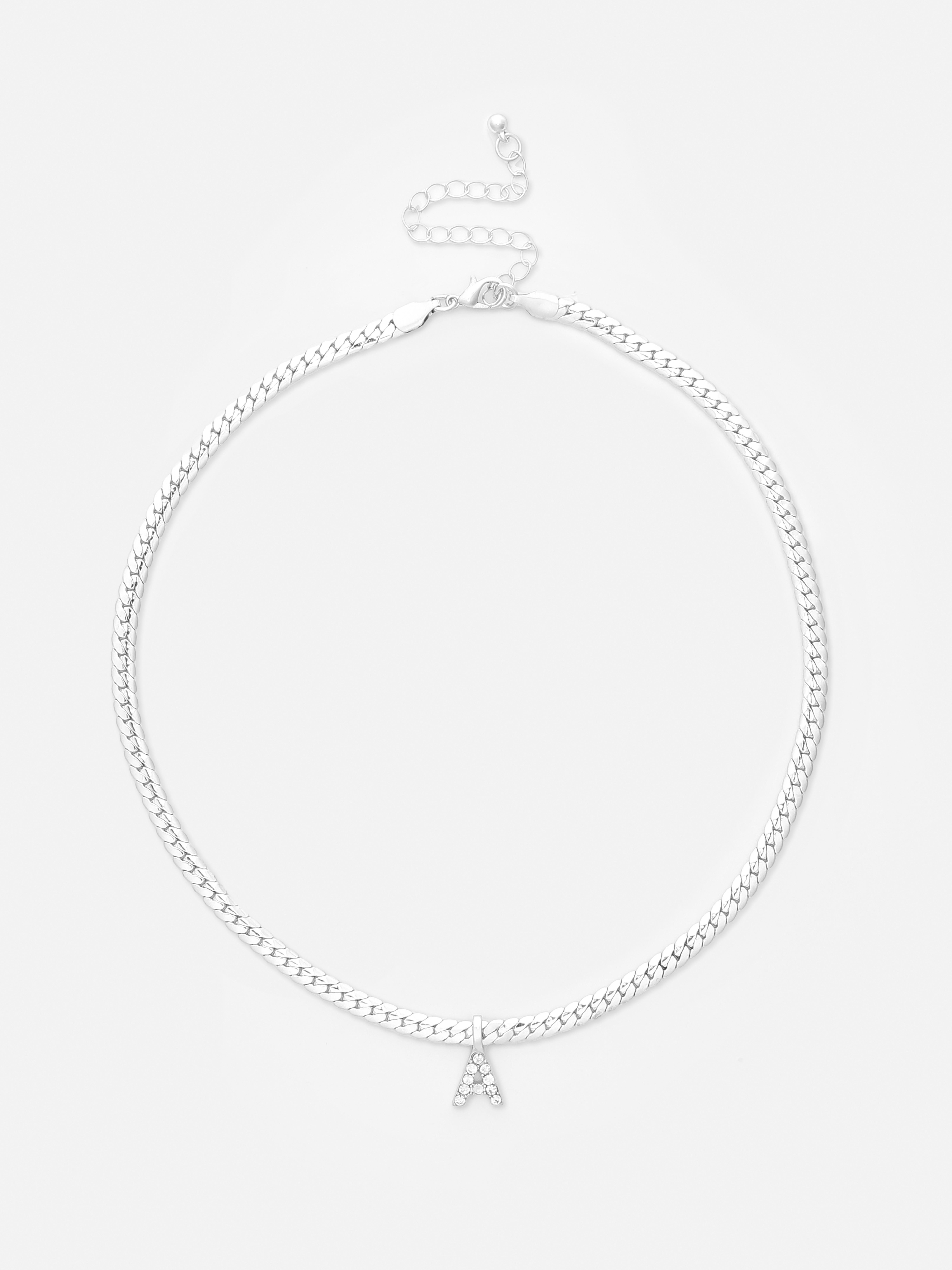 Women's Diamanté Initial Snake Chain Necklace White Primark