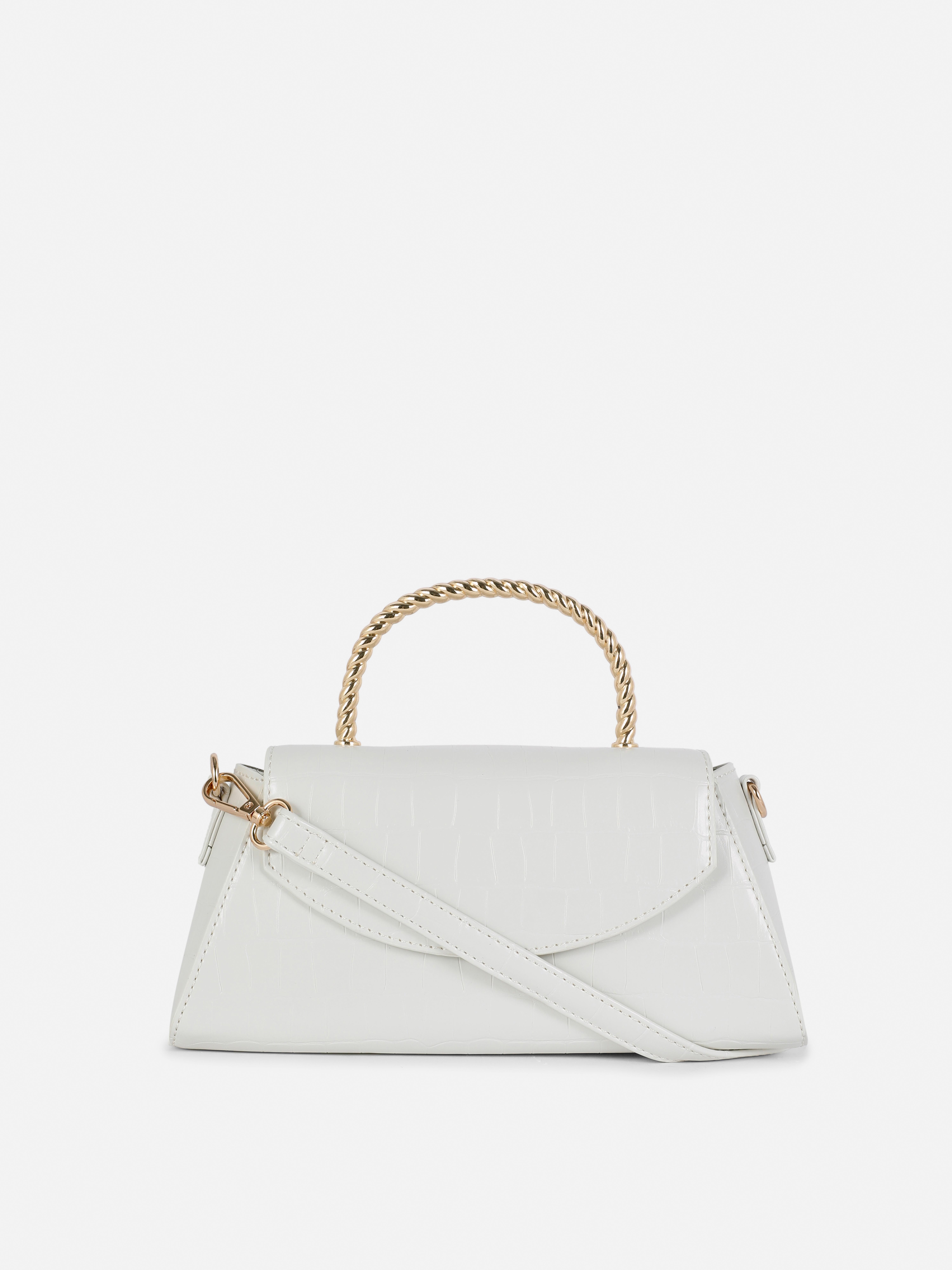 Women's Ivory Faux Croc Metal Handle Crossbody Bag Primark