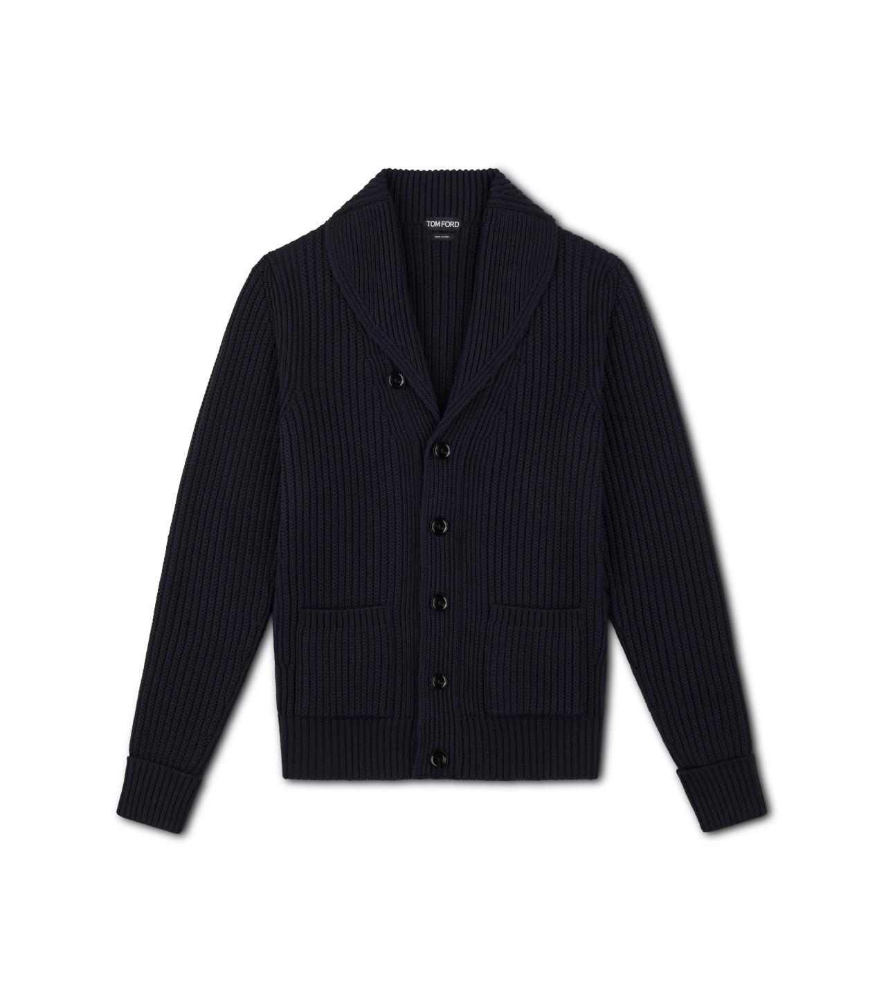 LINKED RIB SHAWL COLLAR CARDIGAN