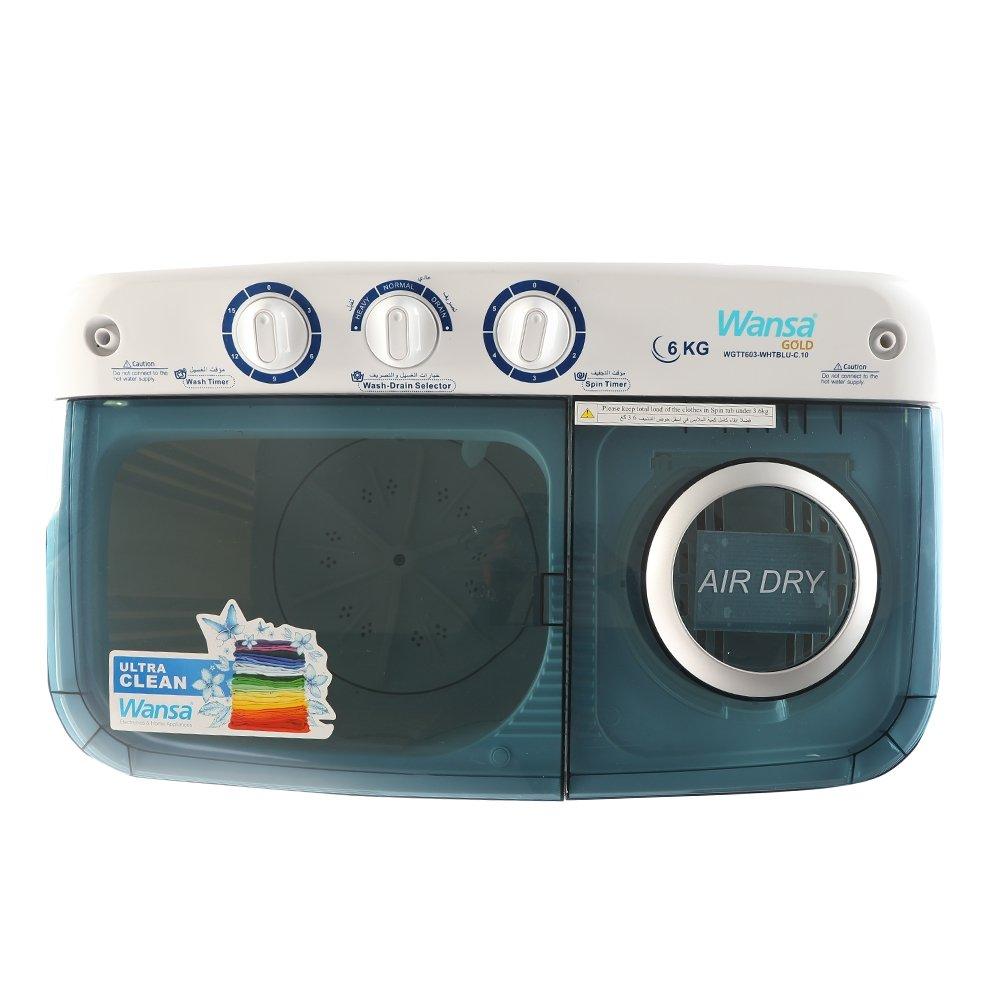 Wansa Gold Twin Tub Washer, 6kg Washing Capacity, WGTT603WHTBLUC.1