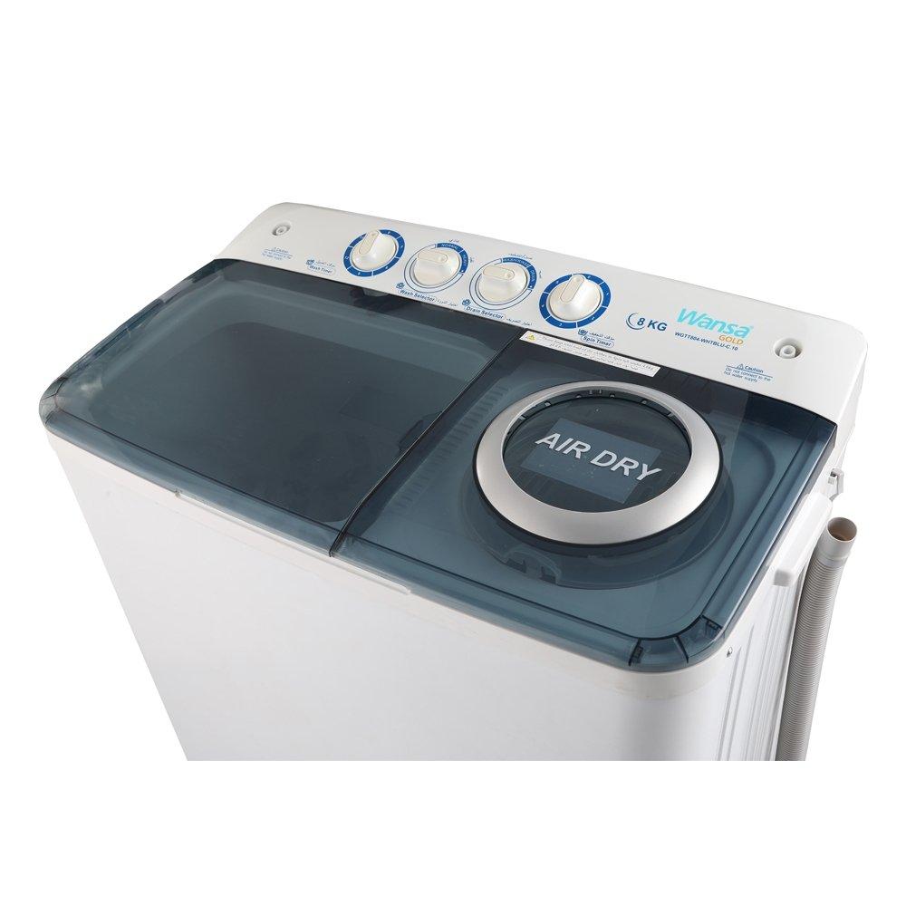 Wansa Gold Twin Tub Washer, 8kg Washing Capacity, WGTT804WHTBLUC.1