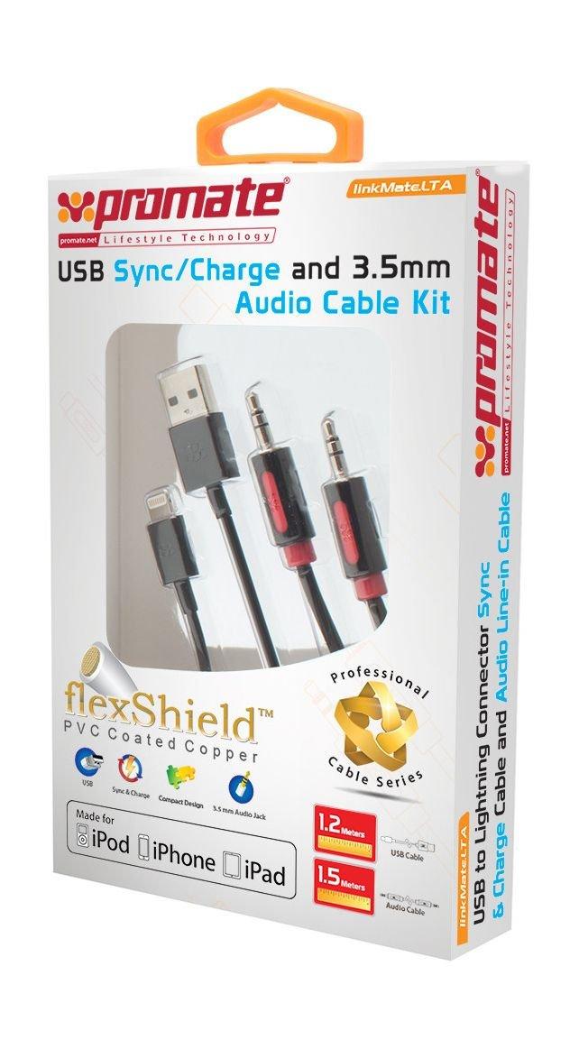 Promate USB Sync/Charge and 3.5mm Audio Cables Kit Black Price in
