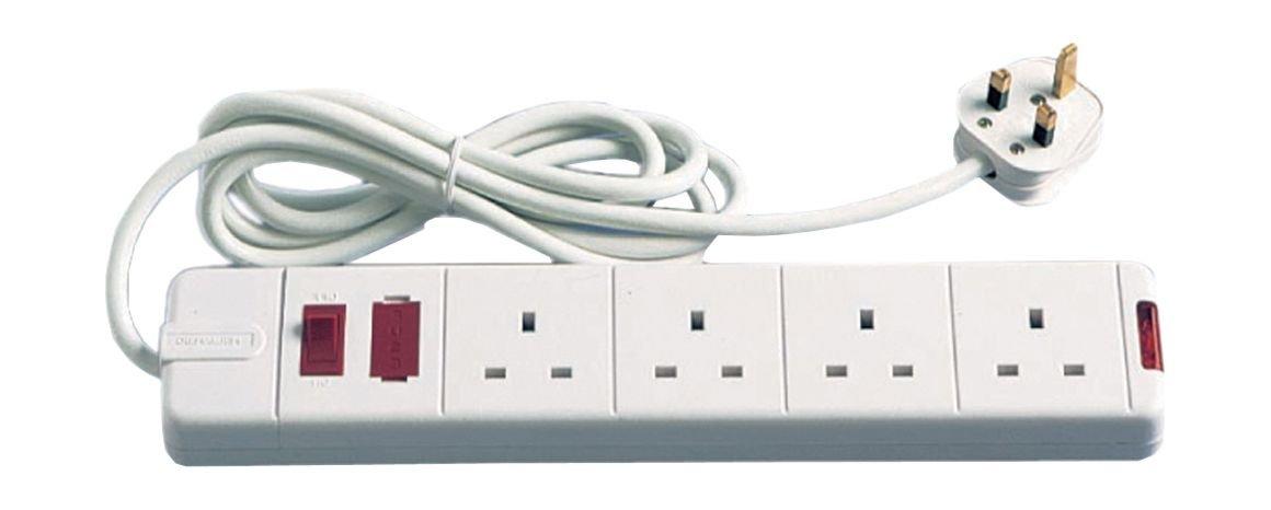 MasterPlug SWFG44W 4Gang 4Meter Extension Cord with Fuse and Switch White Price in Kuwait