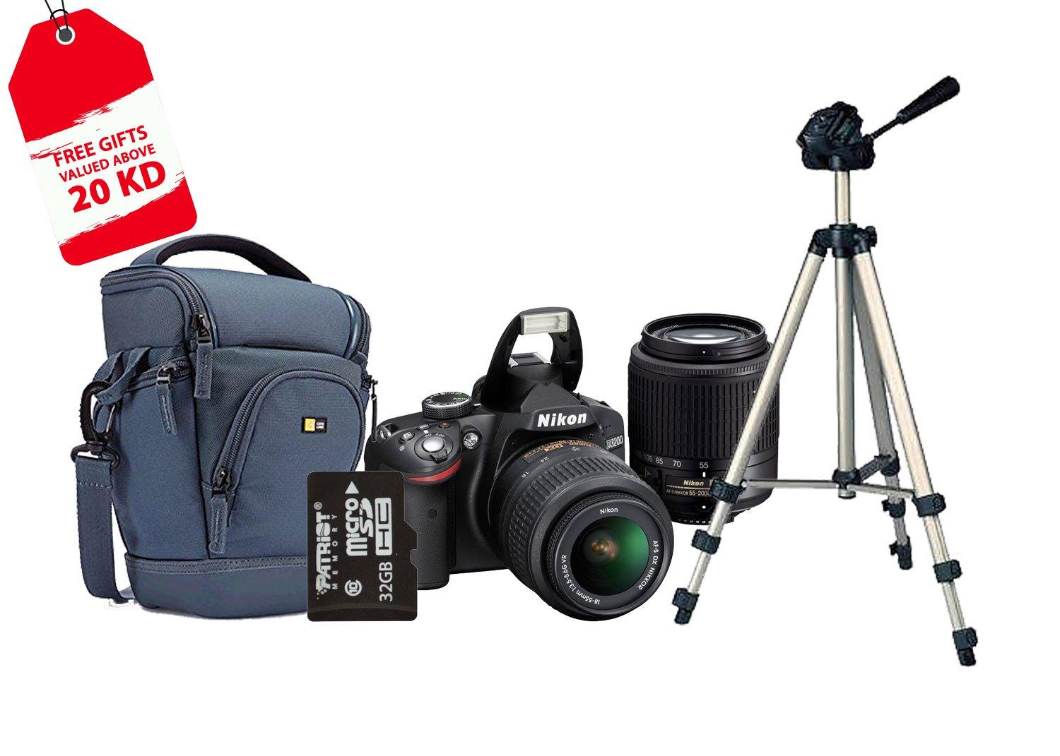 Nikon D3200 DSLR Camera with 1855mm + 55200mm Lens + 32 GB Micro SD