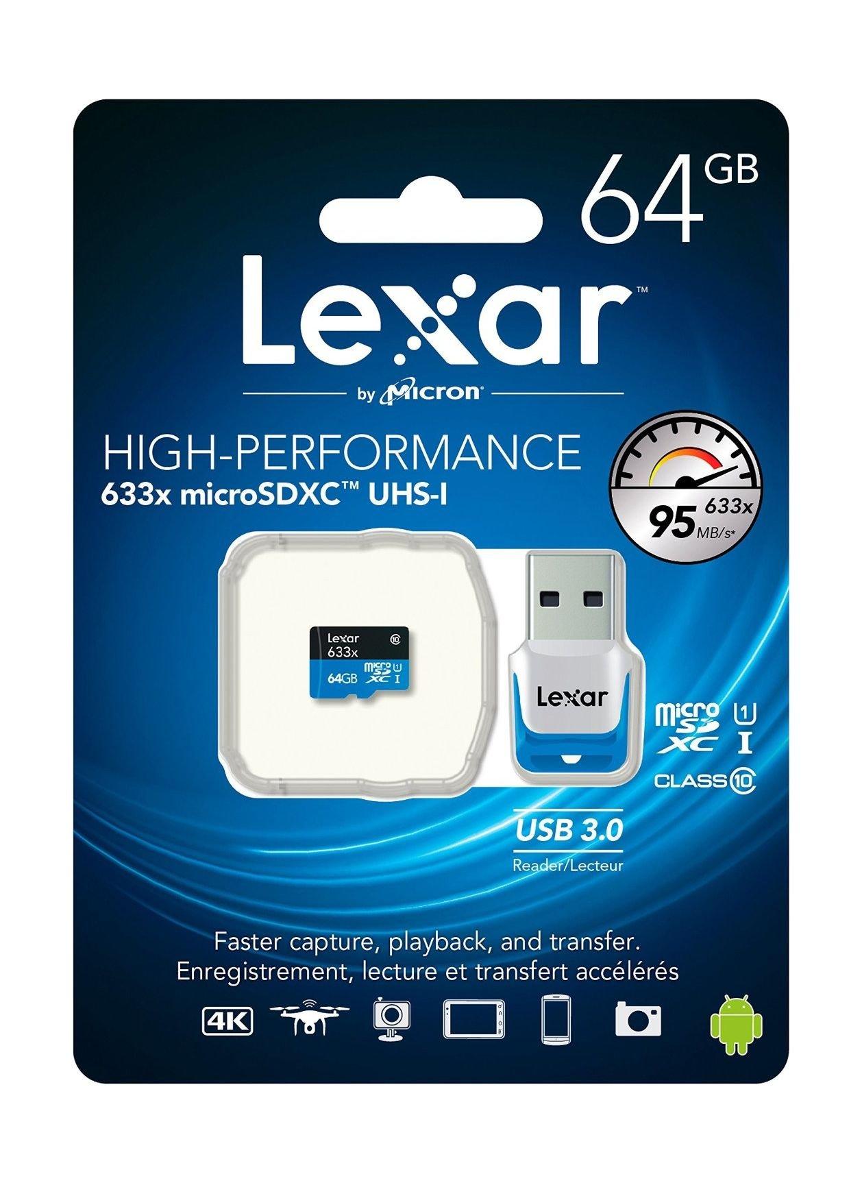 Lexar 64GB MicroSDXC UHSI Class 10 Memory Card LSDMI64GBB1NL633R