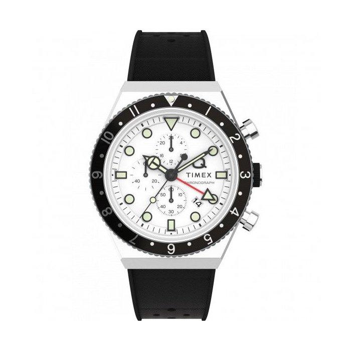 Timex q men's watch, chronograph, 40mm, rubber strap, tw2v70100 black