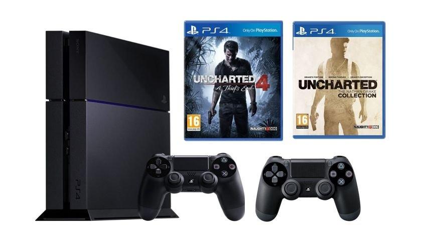 Sony PlayStation 4 1TB Console + 2 Controllers + 2 Games (Uncharted 4