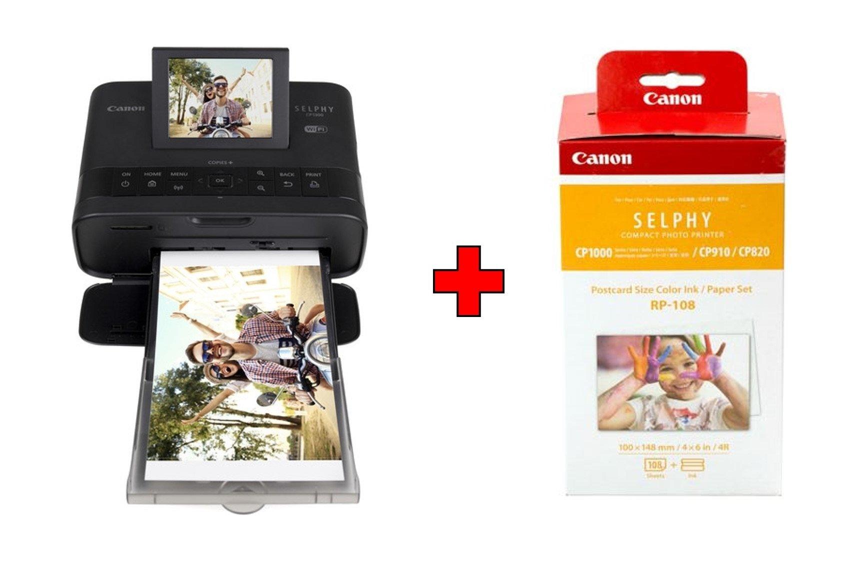 Canon SELPHY CP1300 Compact Photo Printer Black + Canon RP108 High