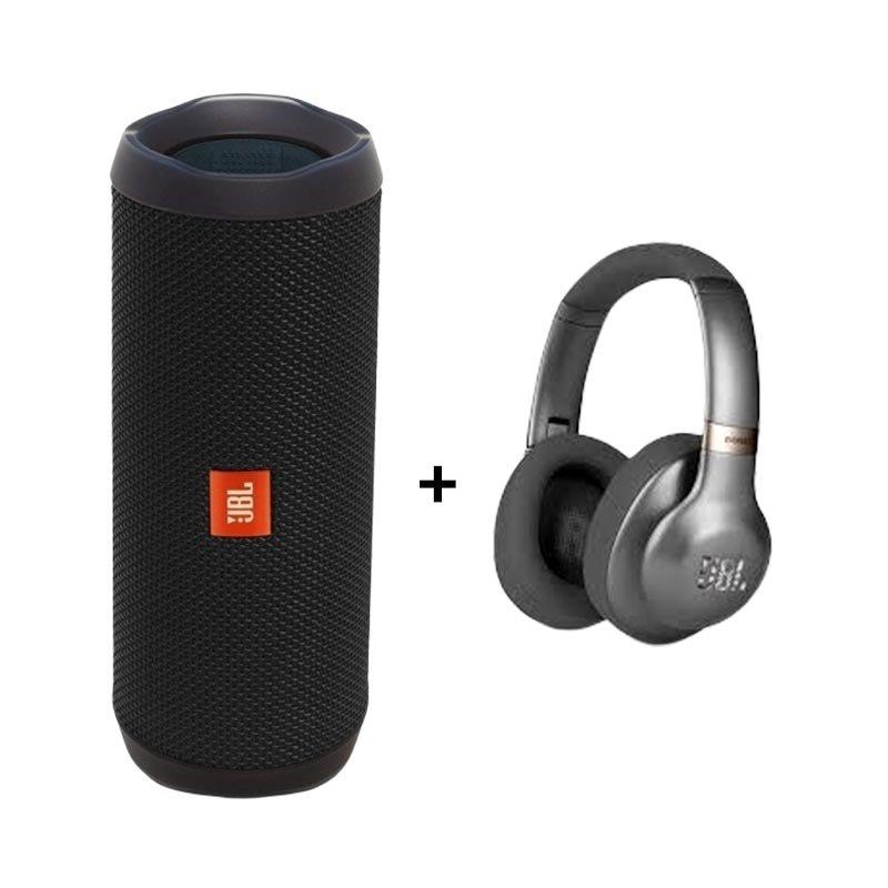 JBL Flip 4 Wireless Bluetooth Speaker Black + JBL V750 Earphone Gun