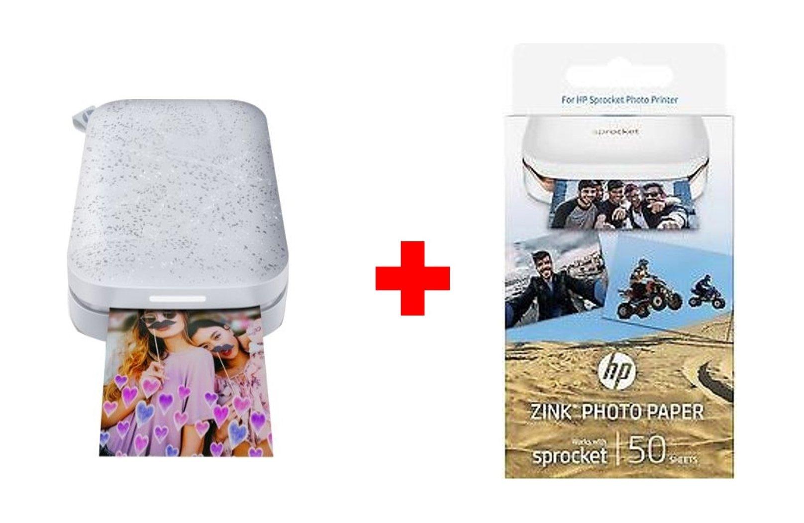 HP Sprocket 200 Printer + HP Zink Stickybacked Paper 50 sheets (1RF43A) White Price in Kuwait