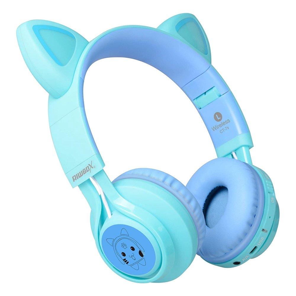 Riwbox Cat Ears Kids Bluetooth Headphones Blue/Green Price Shop