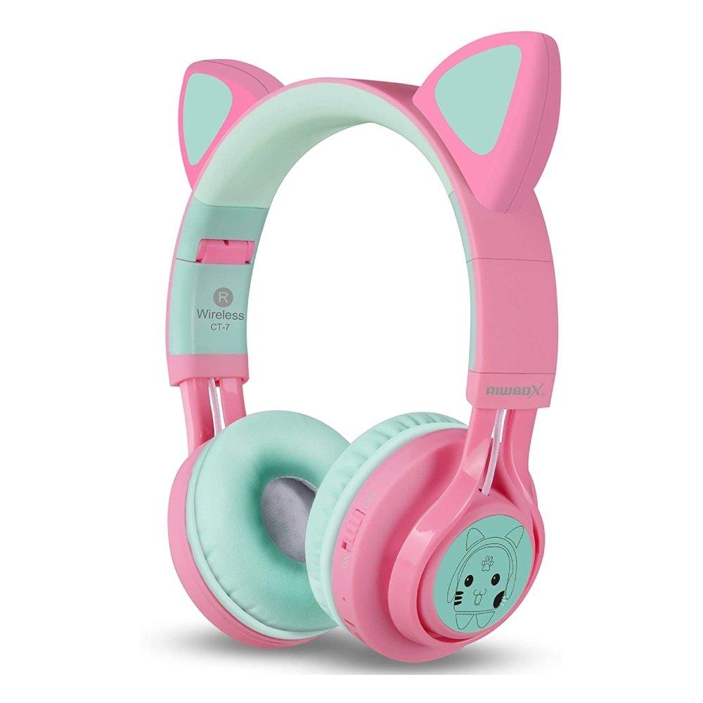 Riwbox Cat Ears Kids Bluetooth Headphones Pink/Green Price Shop