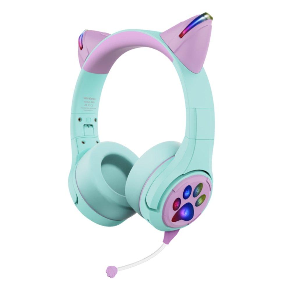 Riwbox Kids Cat Ears Bluetooth Headphones Purple / Green Price in