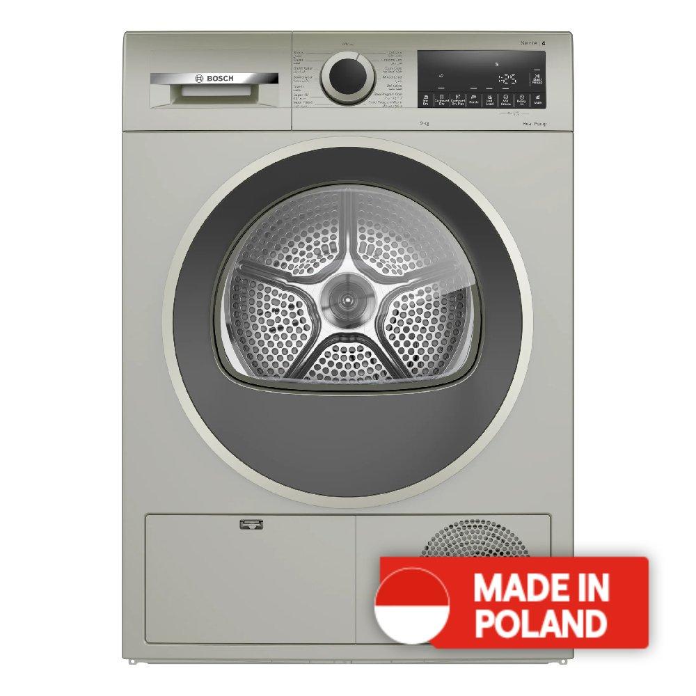 Bosch front load heat pump tumble dryer 9 kg, wqg2410xgc silver inox