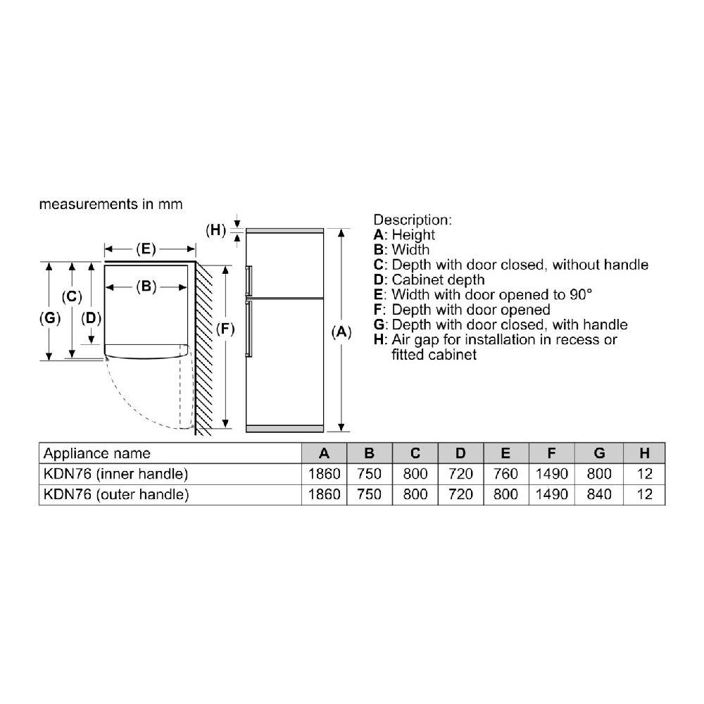 BOSCH Refrigerator TOP FREEZER, 21 CFT, KDN76XI30M Xcite