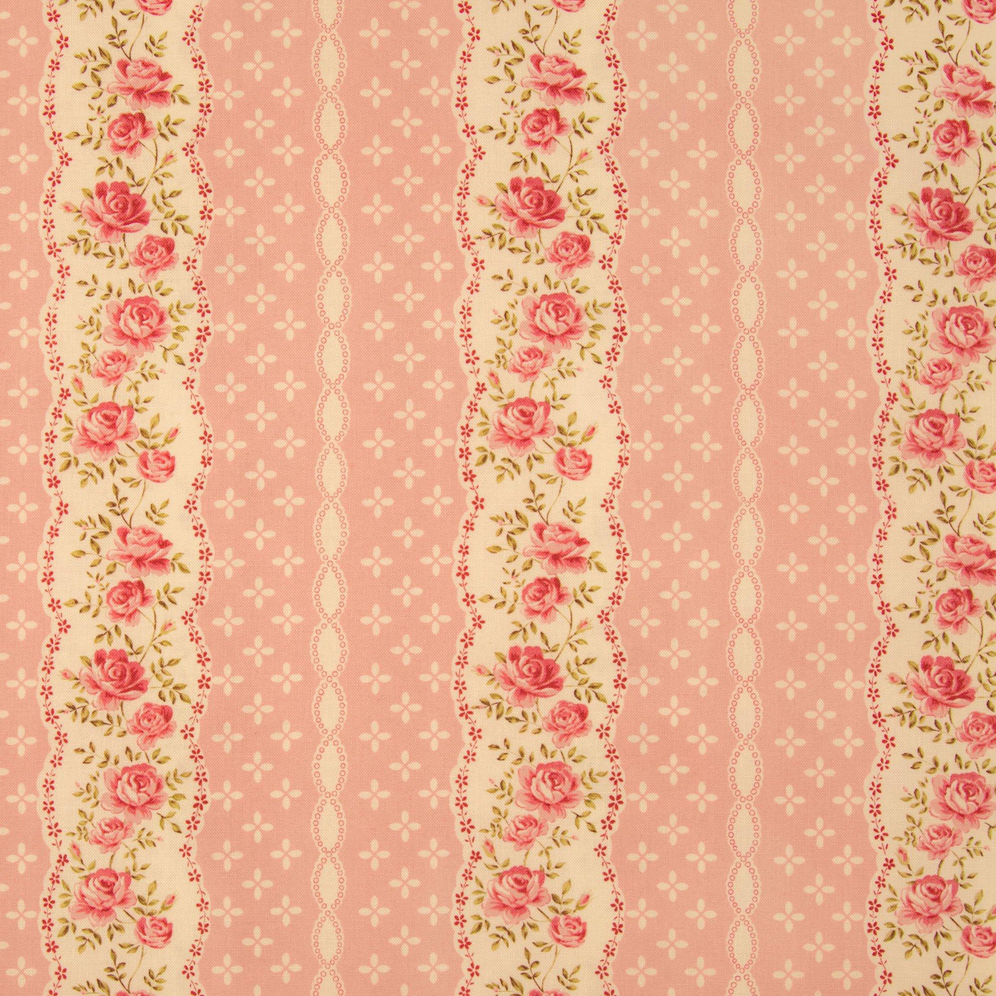 Pink & Cream Floral Striped Cotton Calico Fabric Hobby Lobby 397828