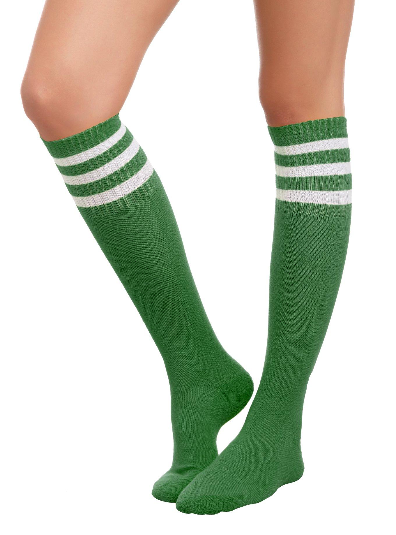 Green And White KneeHigh Crew Socks Hot Topic