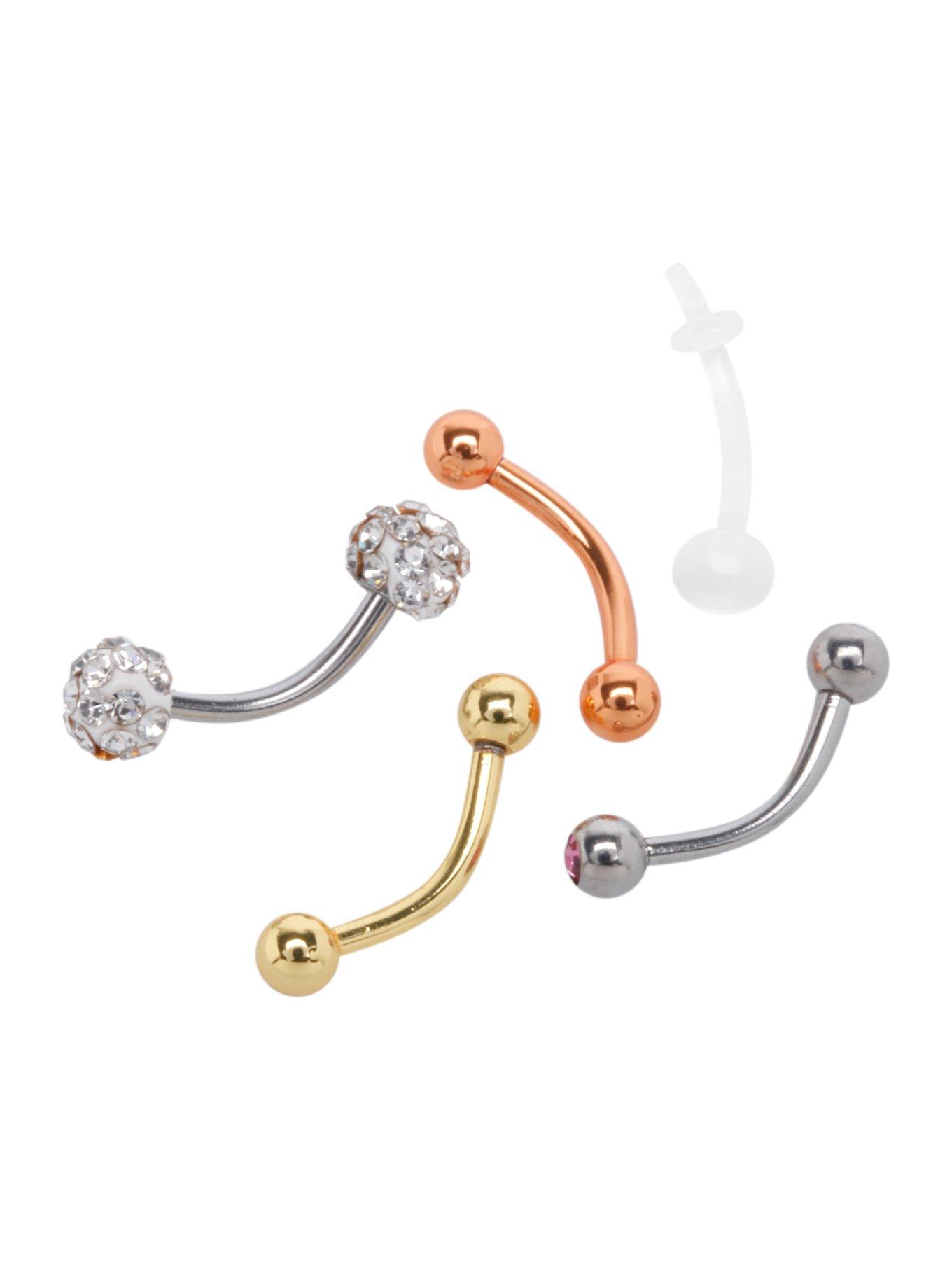 16G Steel Gold & Tiffany Vertical Labret 5 Pack Hot Topic