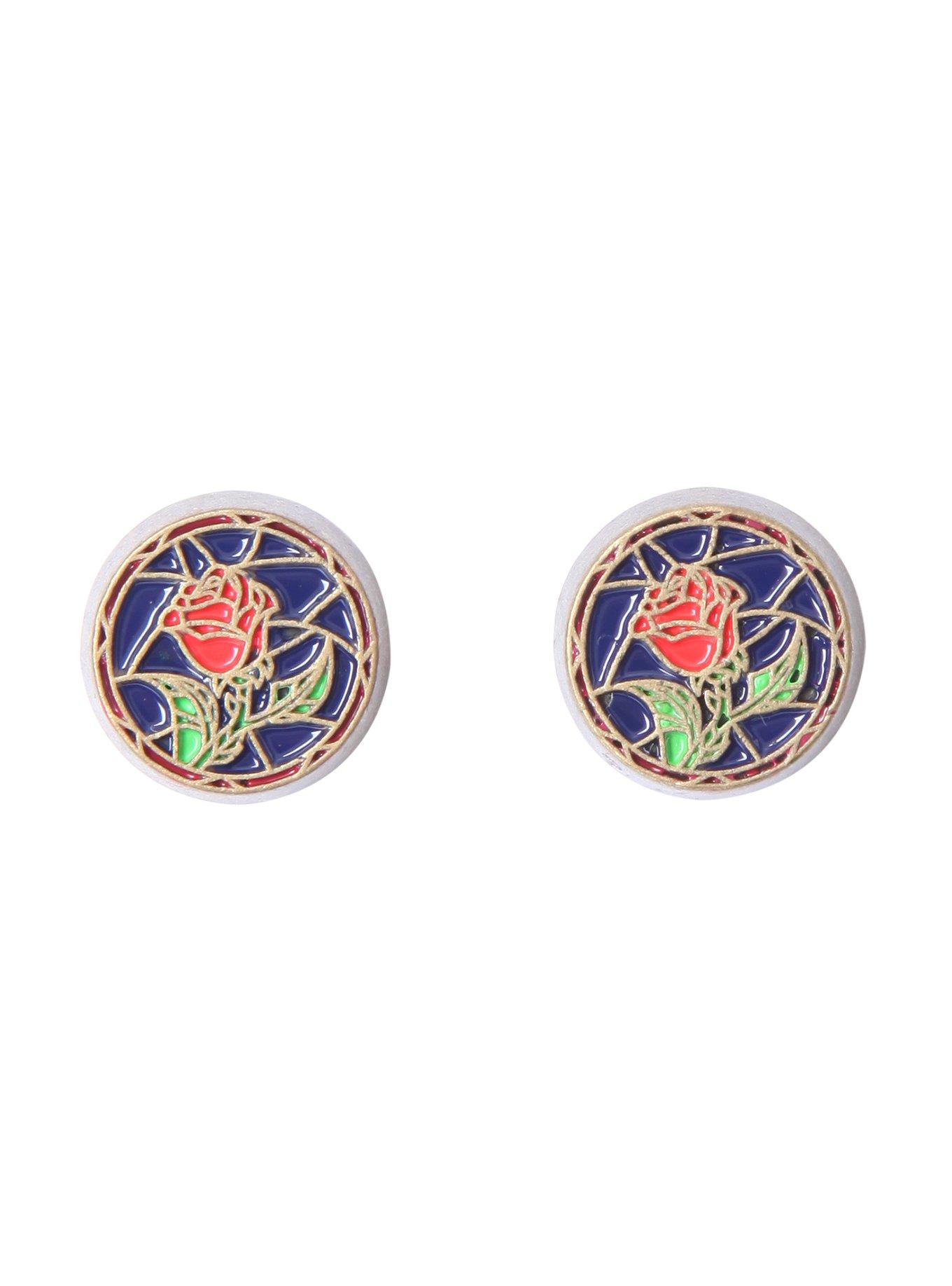 Disney Beauty And The Beast Stained Glass Rose Stud Earrings Hot Topic