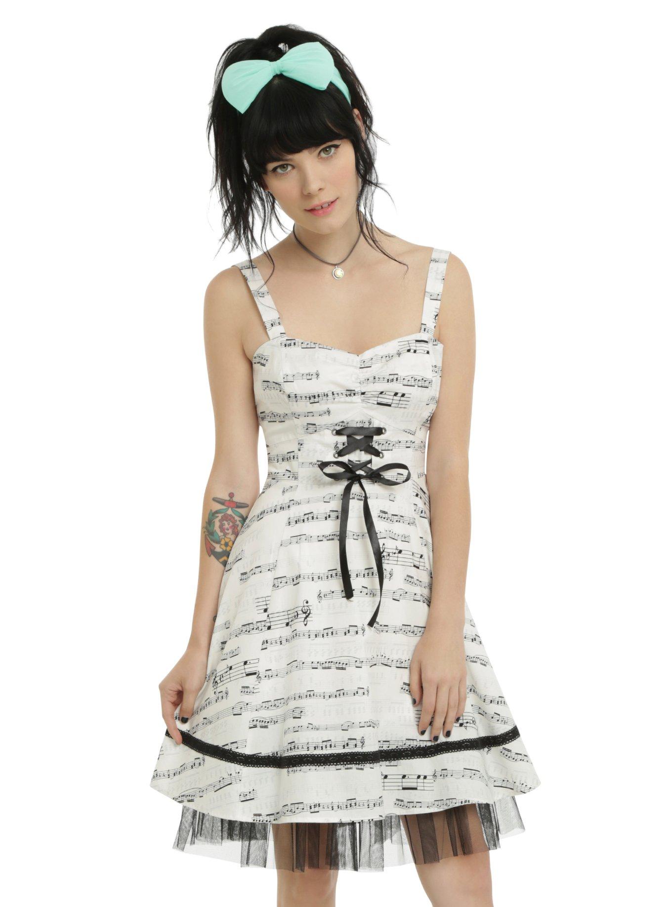 Ivory & Black Music Note Dress Hot Topic