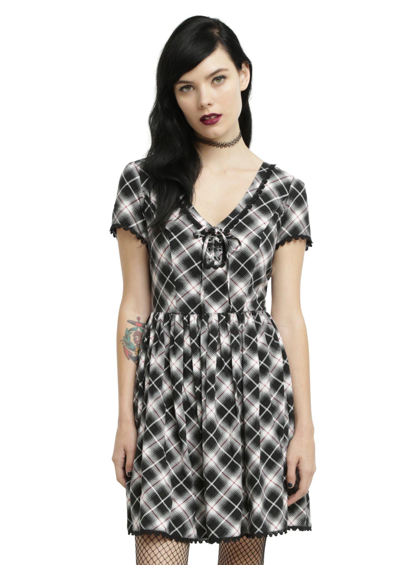 Black & White LaceUp Plaid Dress Hot Topic