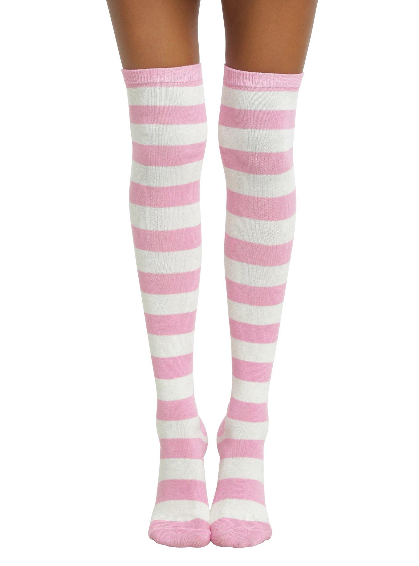 Blackheart Cream & Pink Striped OverTheKnee Socks Hot Topic