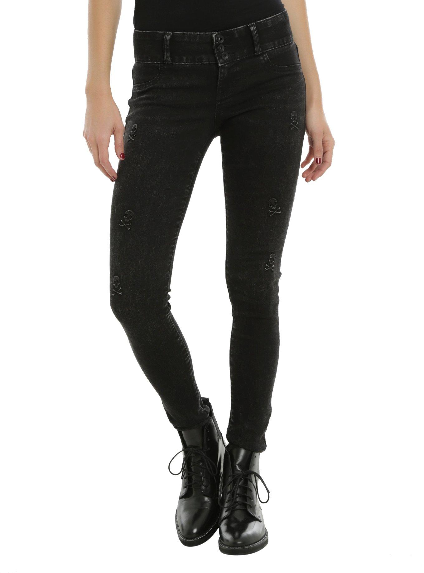 Blackheart Black Embossed Skull Super Skinny Jeans Hot Topic