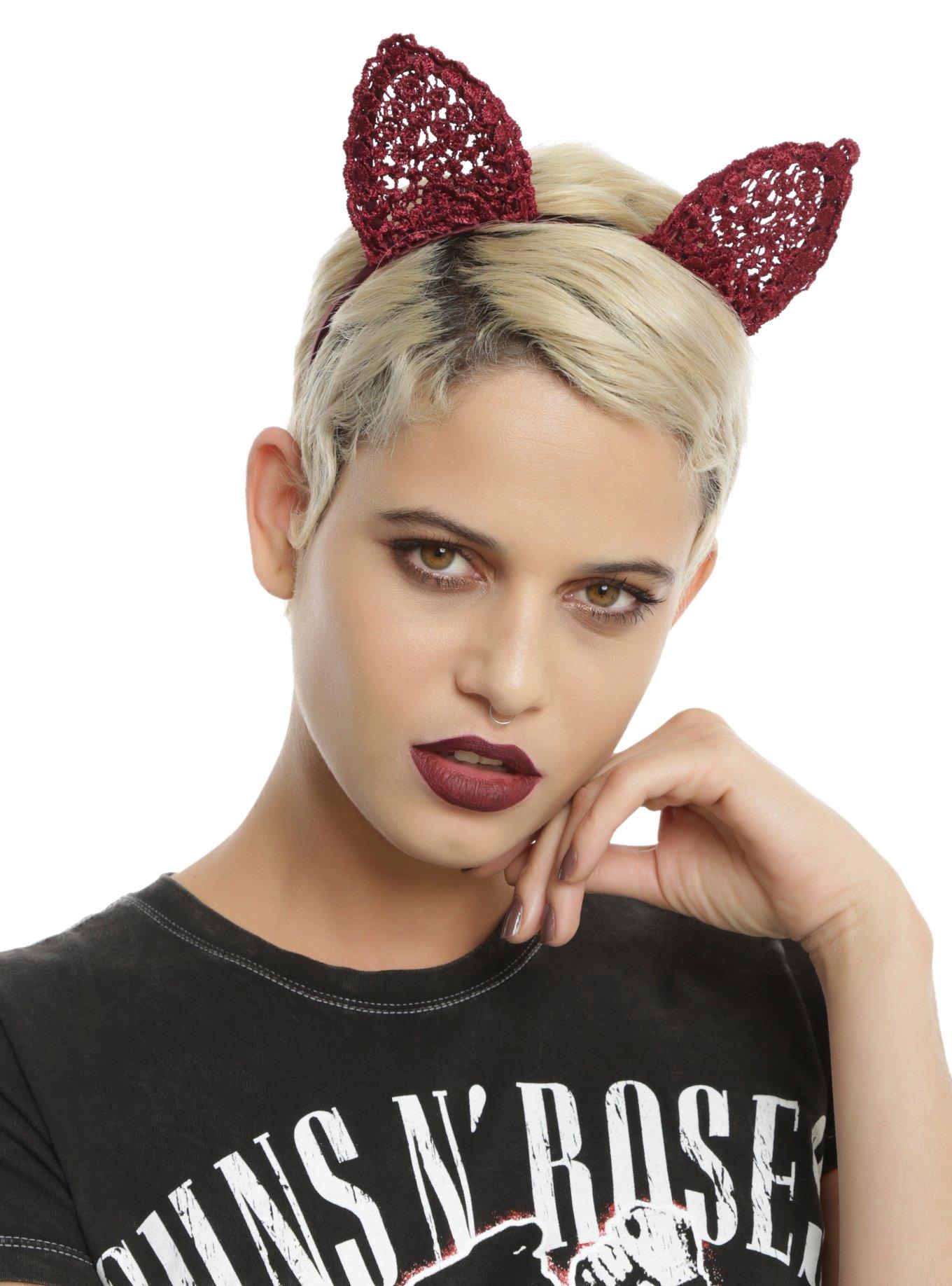 Burgundy Crochet Cat Ear Headband Hot Topic