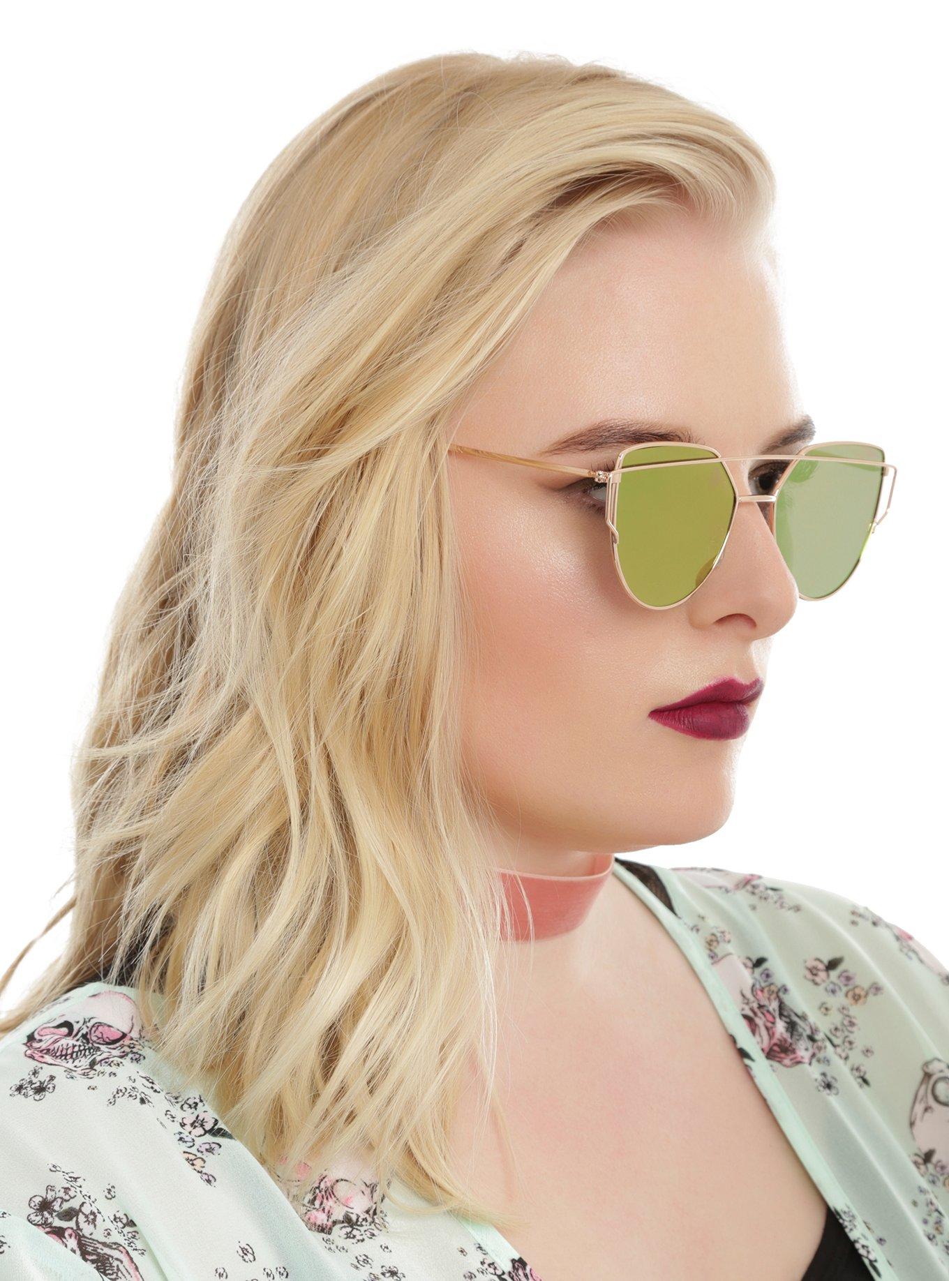 Gold Top Bridge Pink Mirror Lens Sunglasses Hot Topic