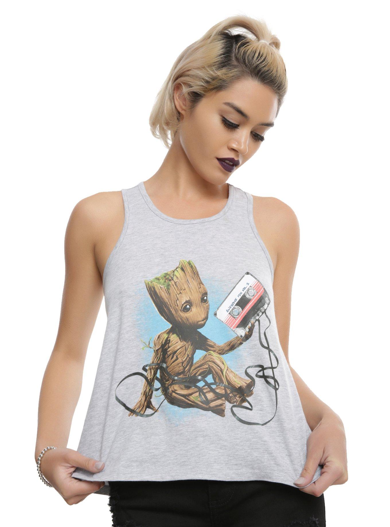 Marvel Guardians Of The Galaxy Vol. 2 Baby Groot Mix Tape Girls Crop Tank Top Hot Topic