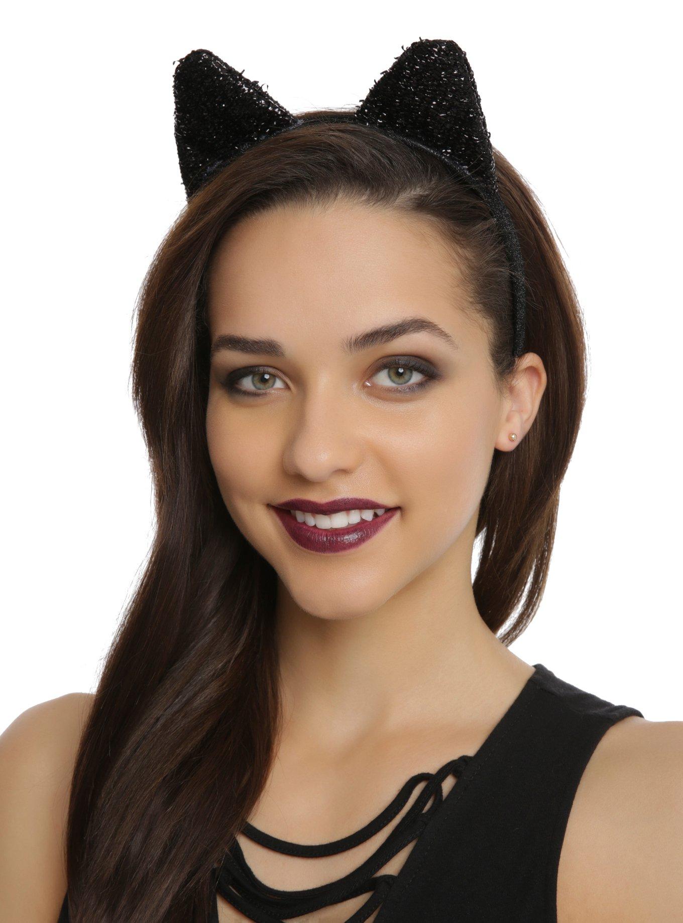 Black Tinsel Cat Ear Headband Hot Topic