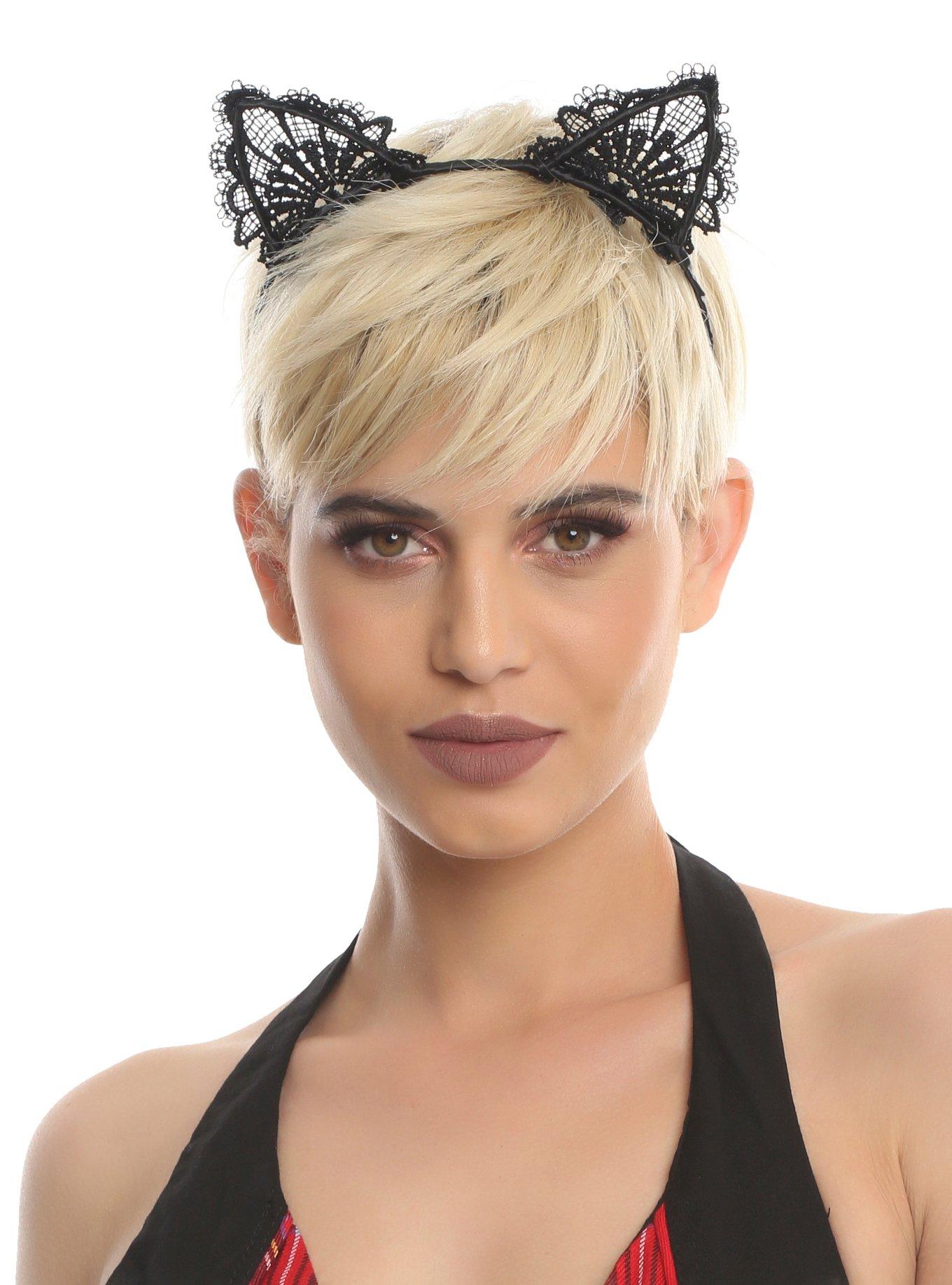 Black Lacy Cat Ear Headband Hot Topic